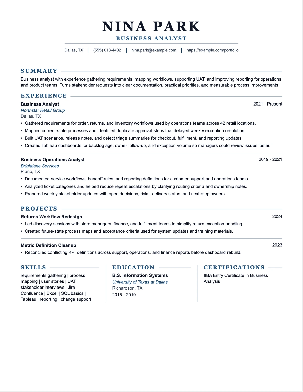 Business Analyst Resume resume example preview