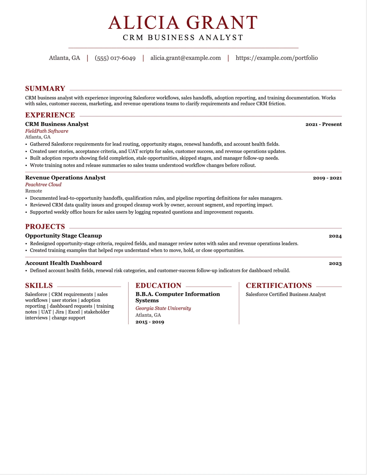 CRM Business Analyst Resume resume example preview