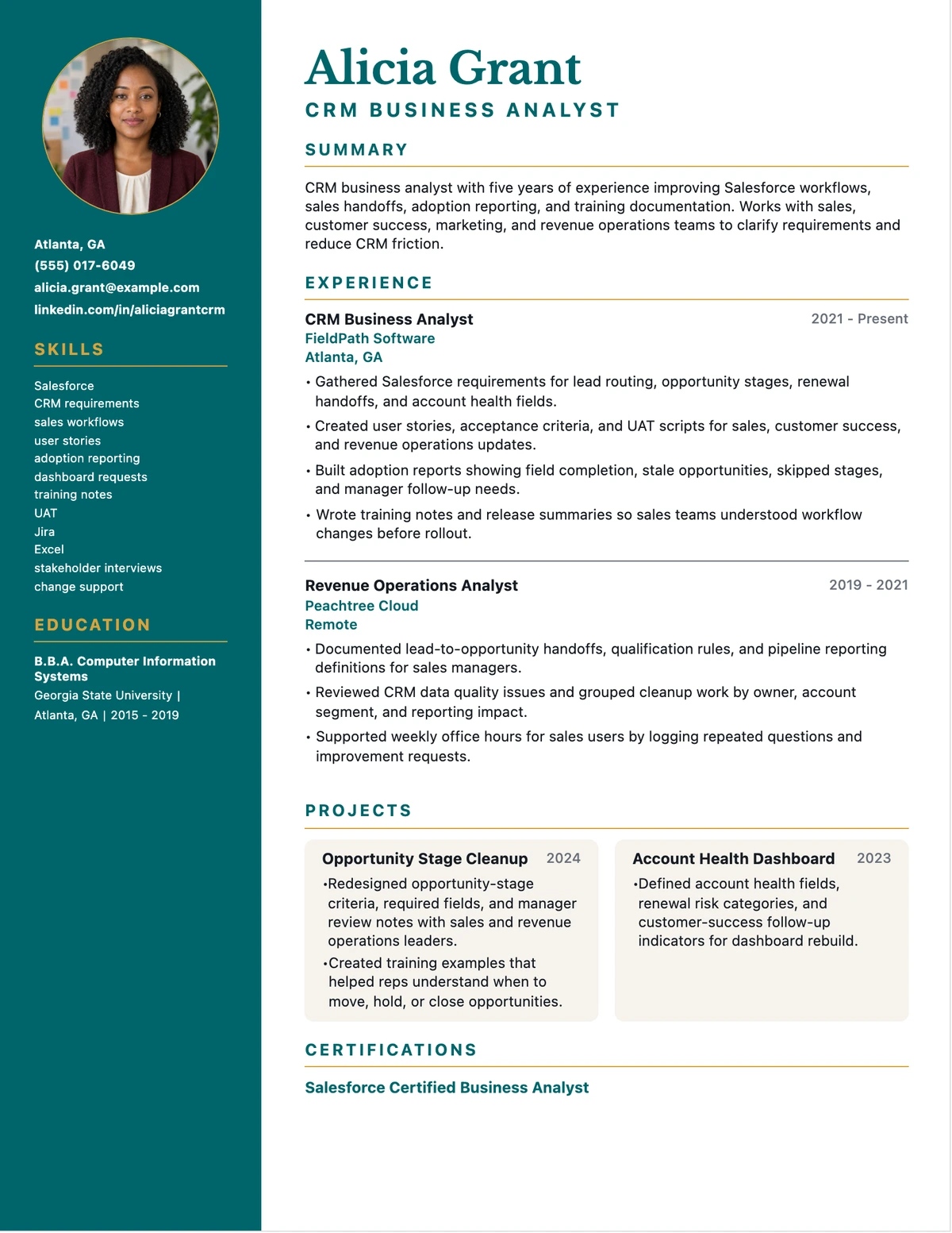 CRM Business Analyst Resume resume example preview