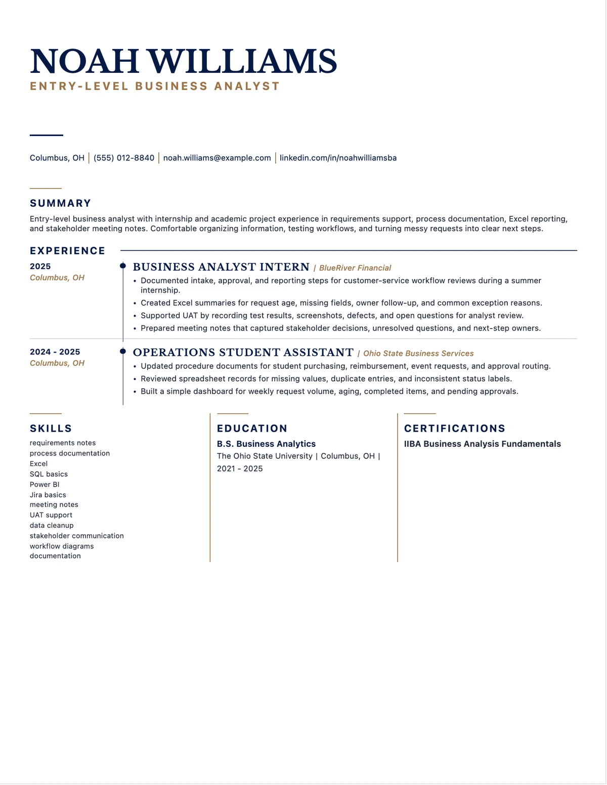 Entry-Level Business Analyst Resume resume example preview