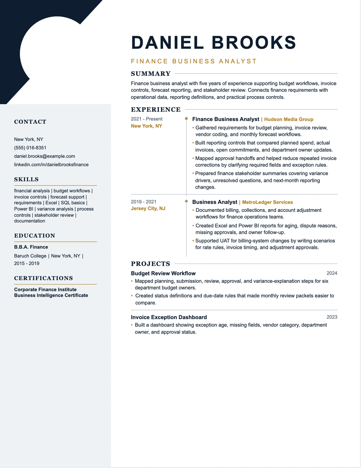 Finance Business Analyst Resume resume example preview