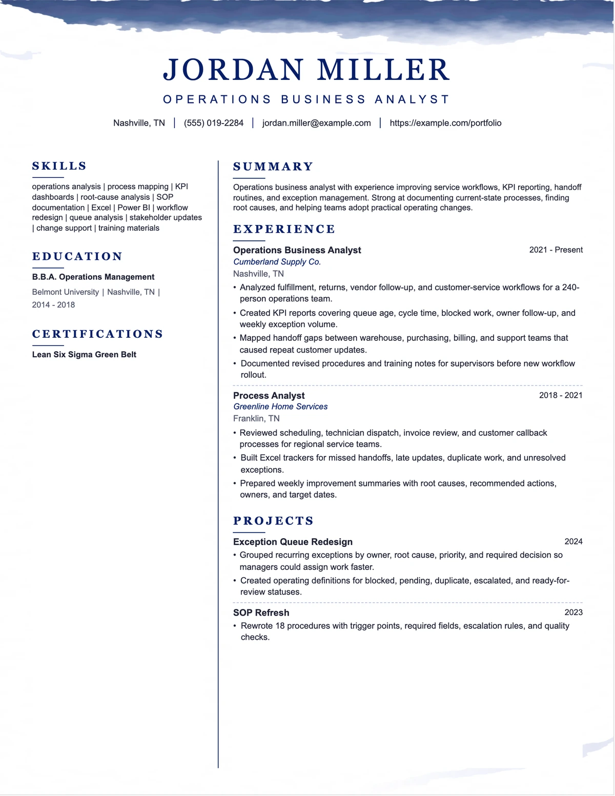 Operations Business Analyst Resume resume example preview