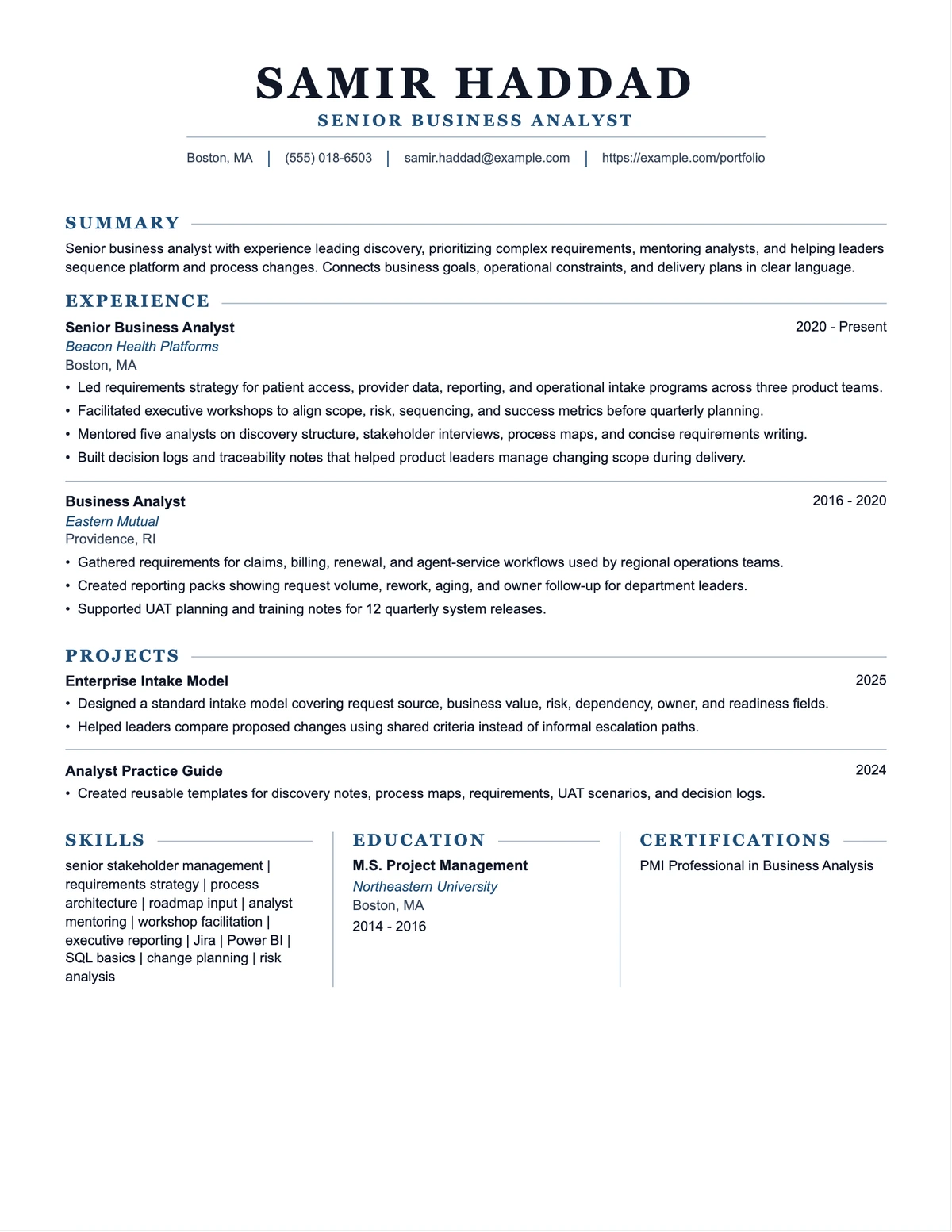 Senior Business Analyst Resume resume example preview