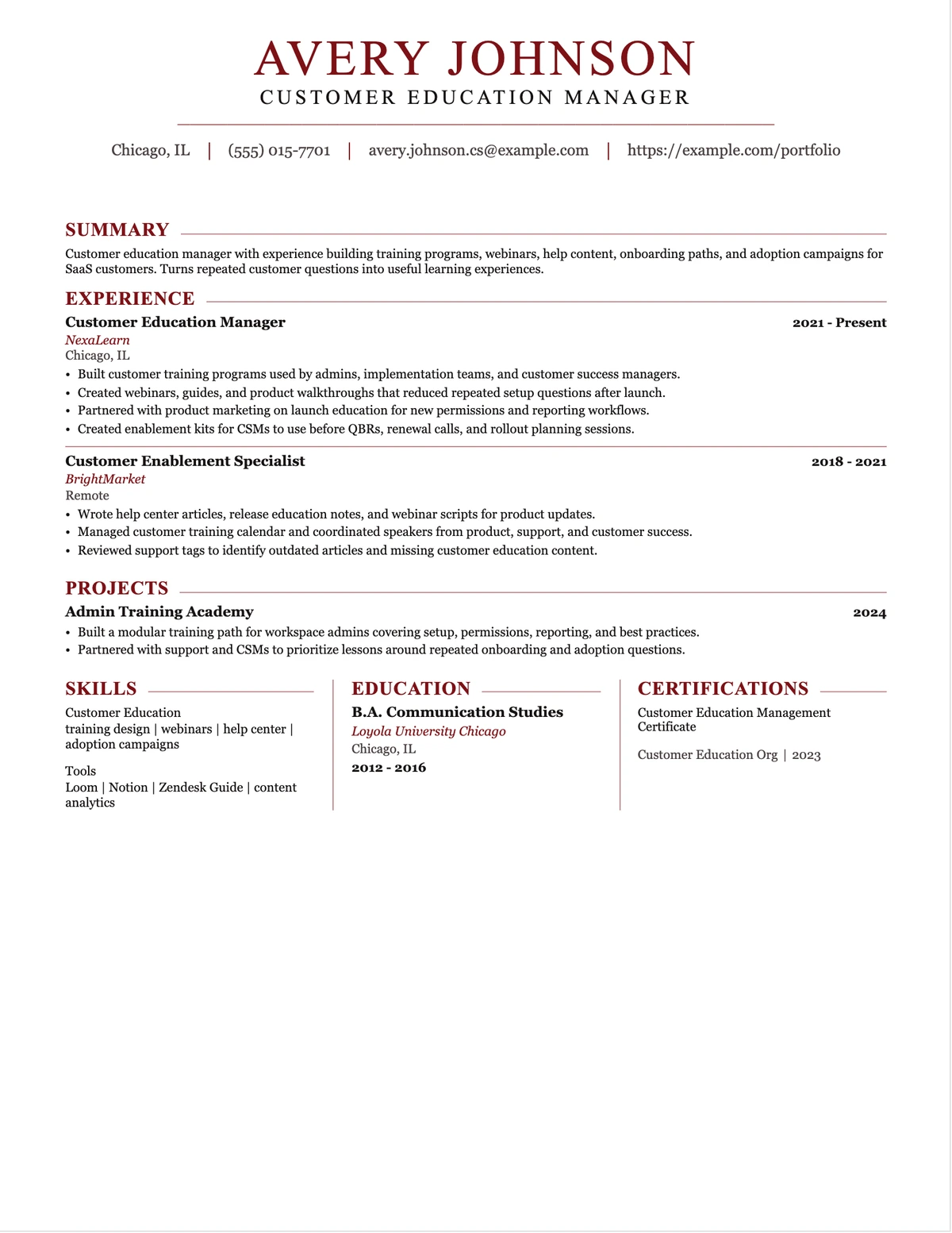 Customer Education Manager Resume resume example preview