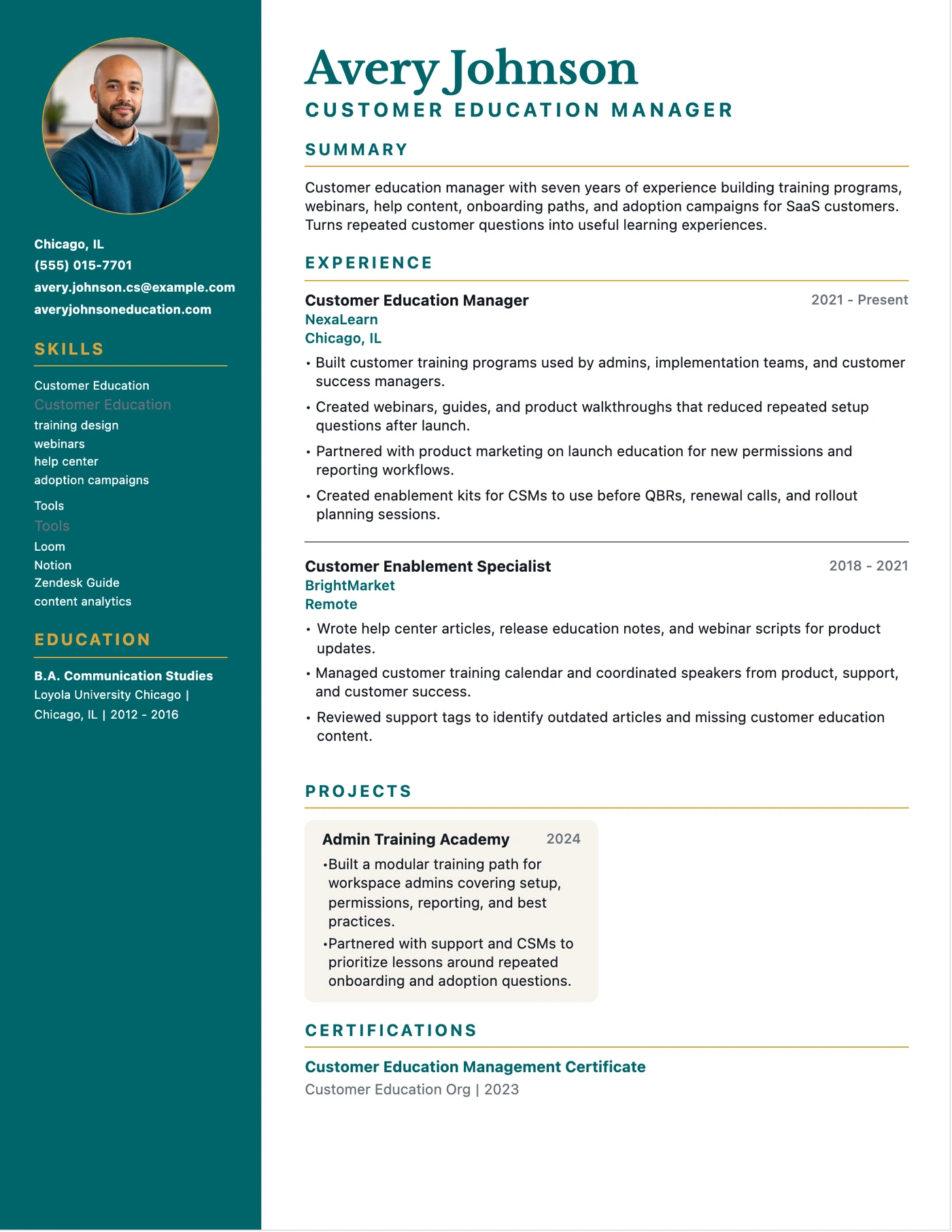 Customer Education Manager Resume resume example preview