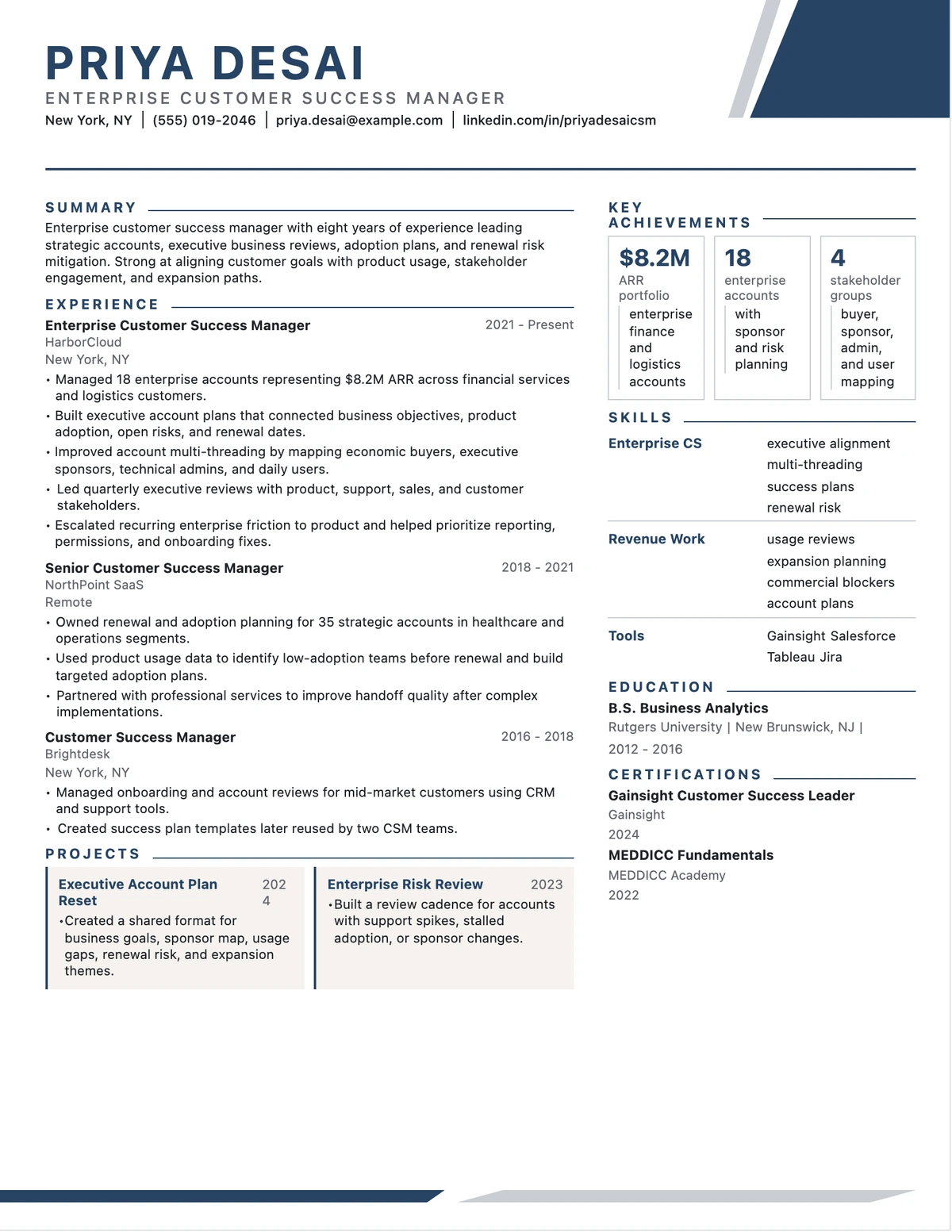 Enterprise Customer Success Manager Resume resume example preview