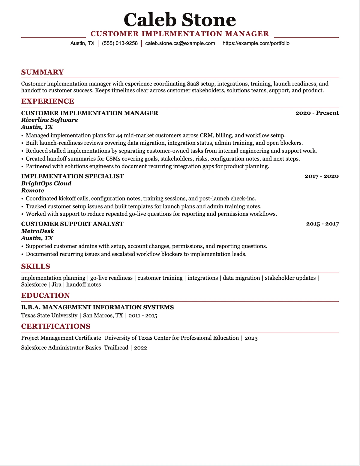 Customer Implementation Manager Resume resume example preview