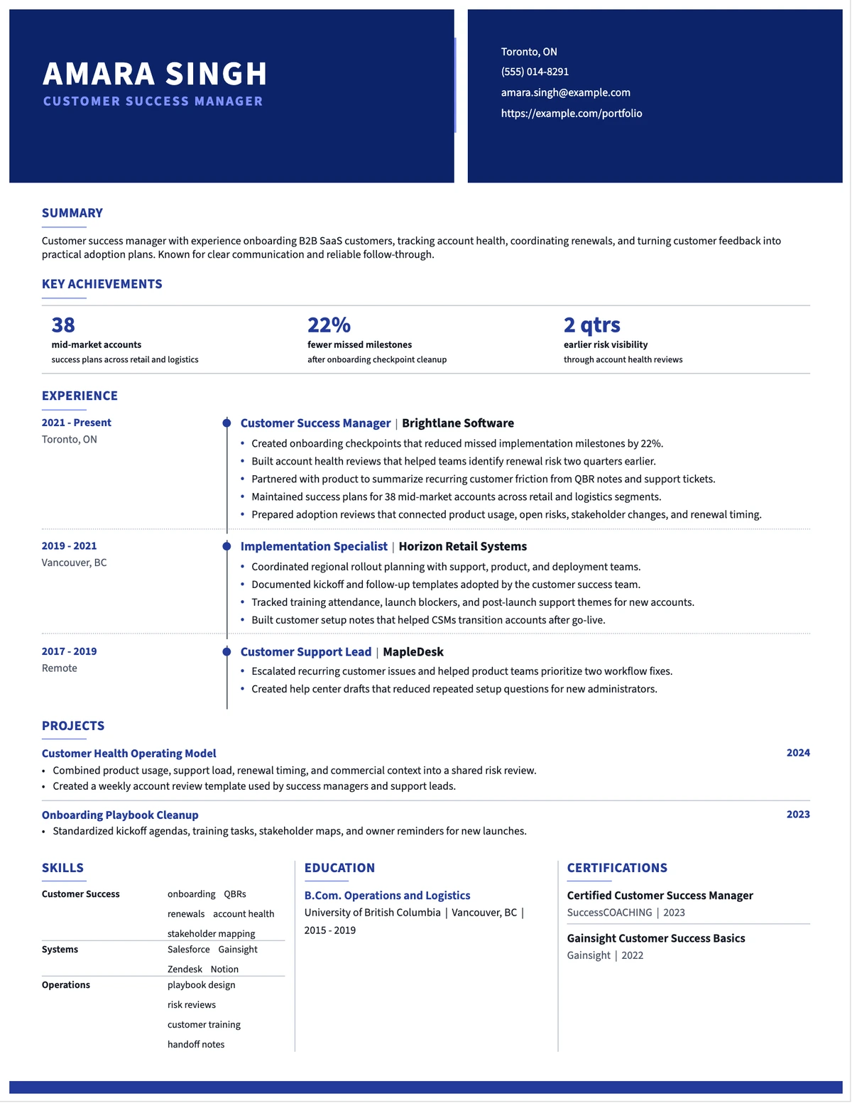 Customer Success Manager Resume resume example preview