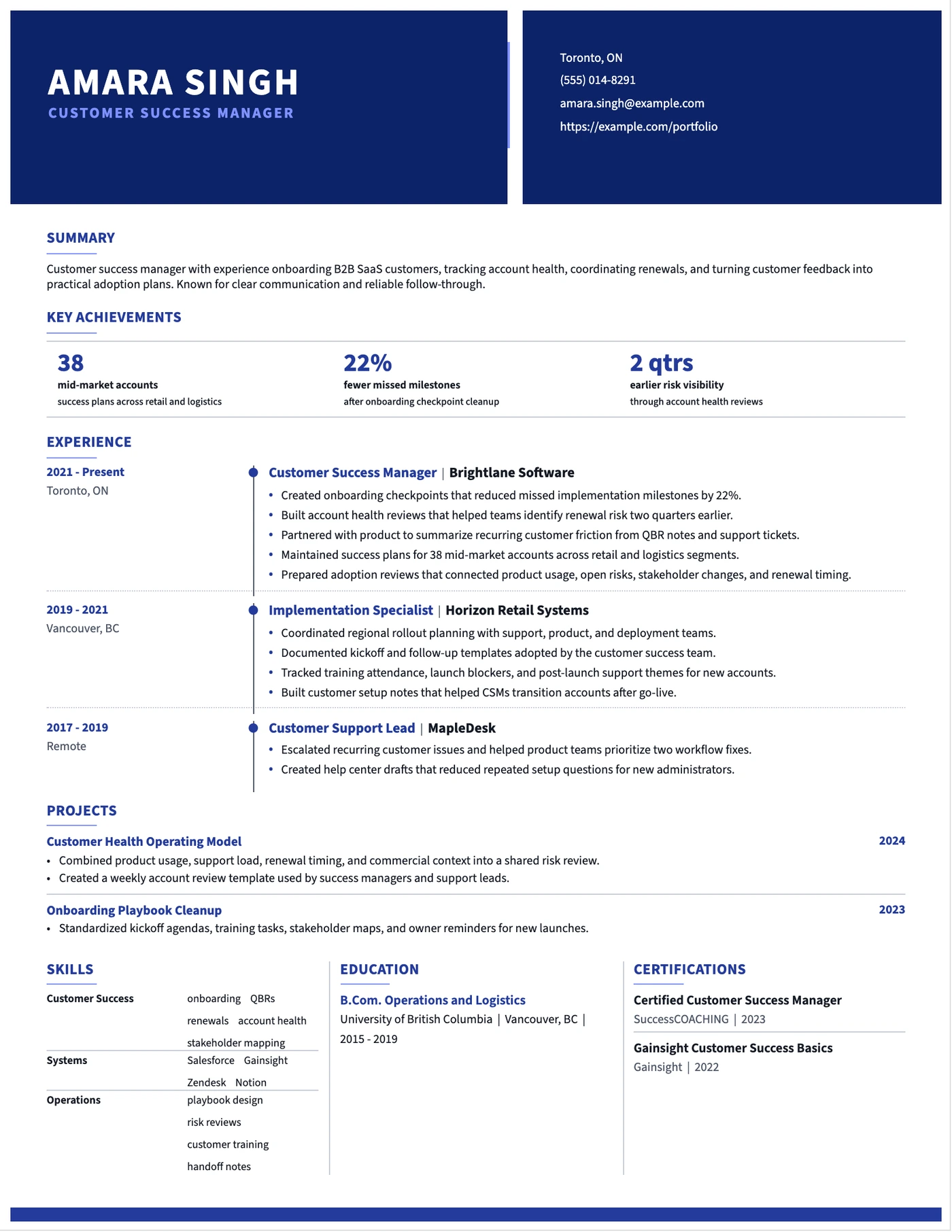 Customer Success Manager Resume resume example preview