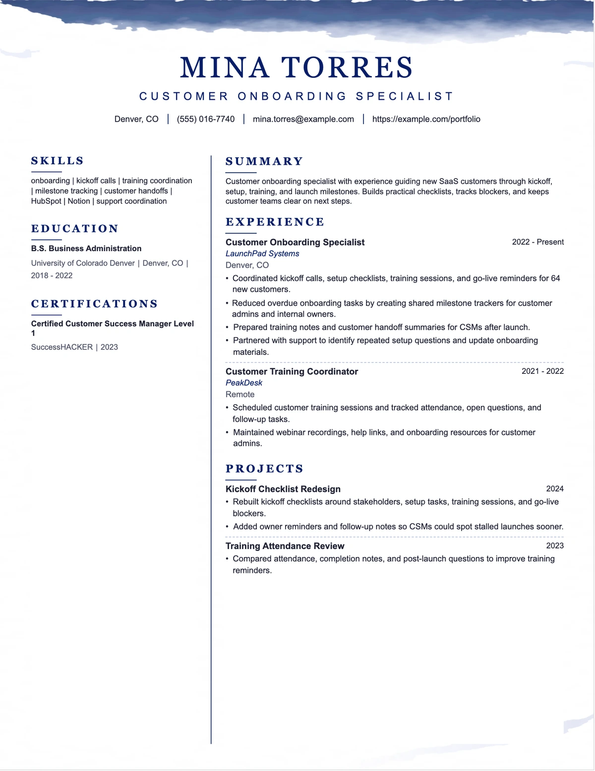 Customer Onboarding Specialist Resume resume example preview