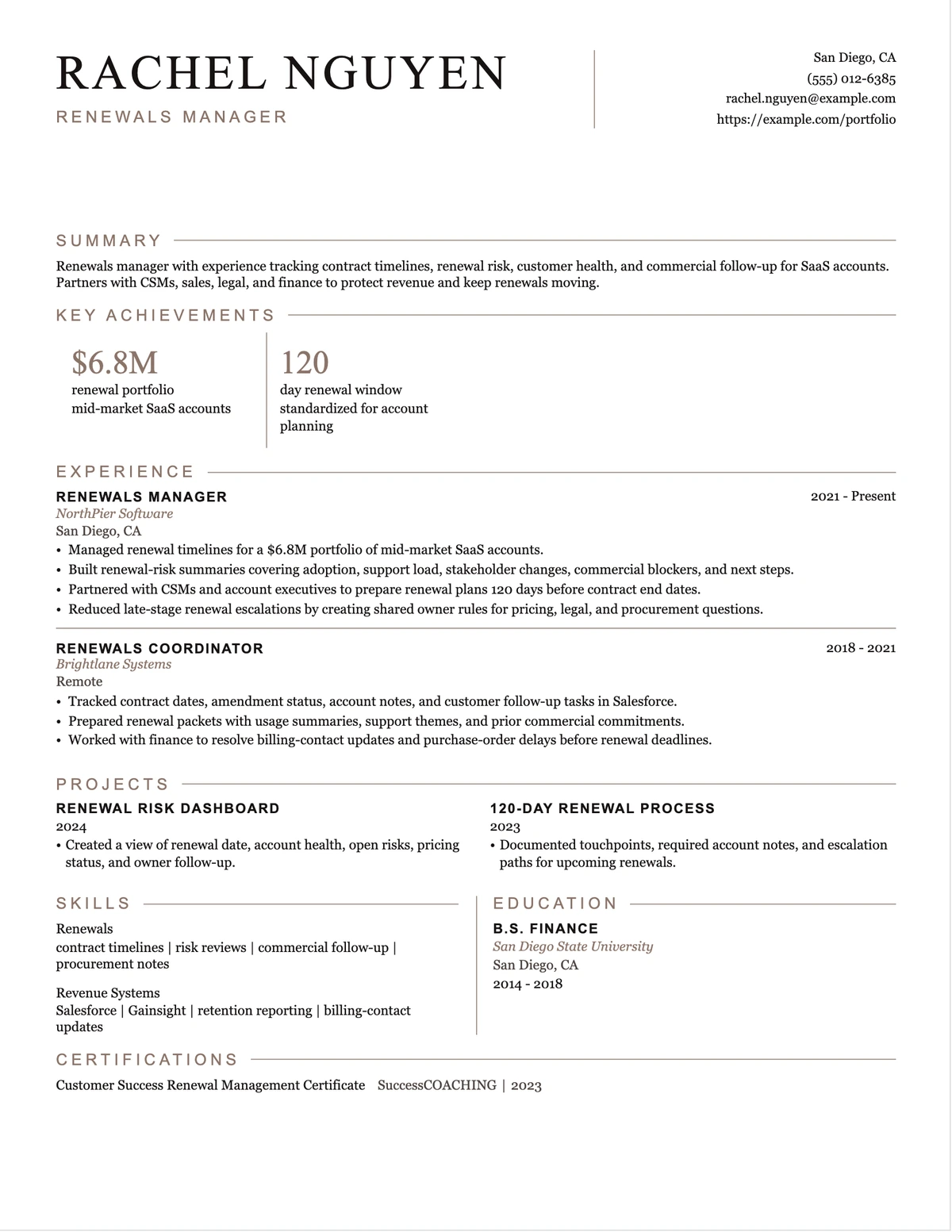 Renewals Manager Resume resume example preview