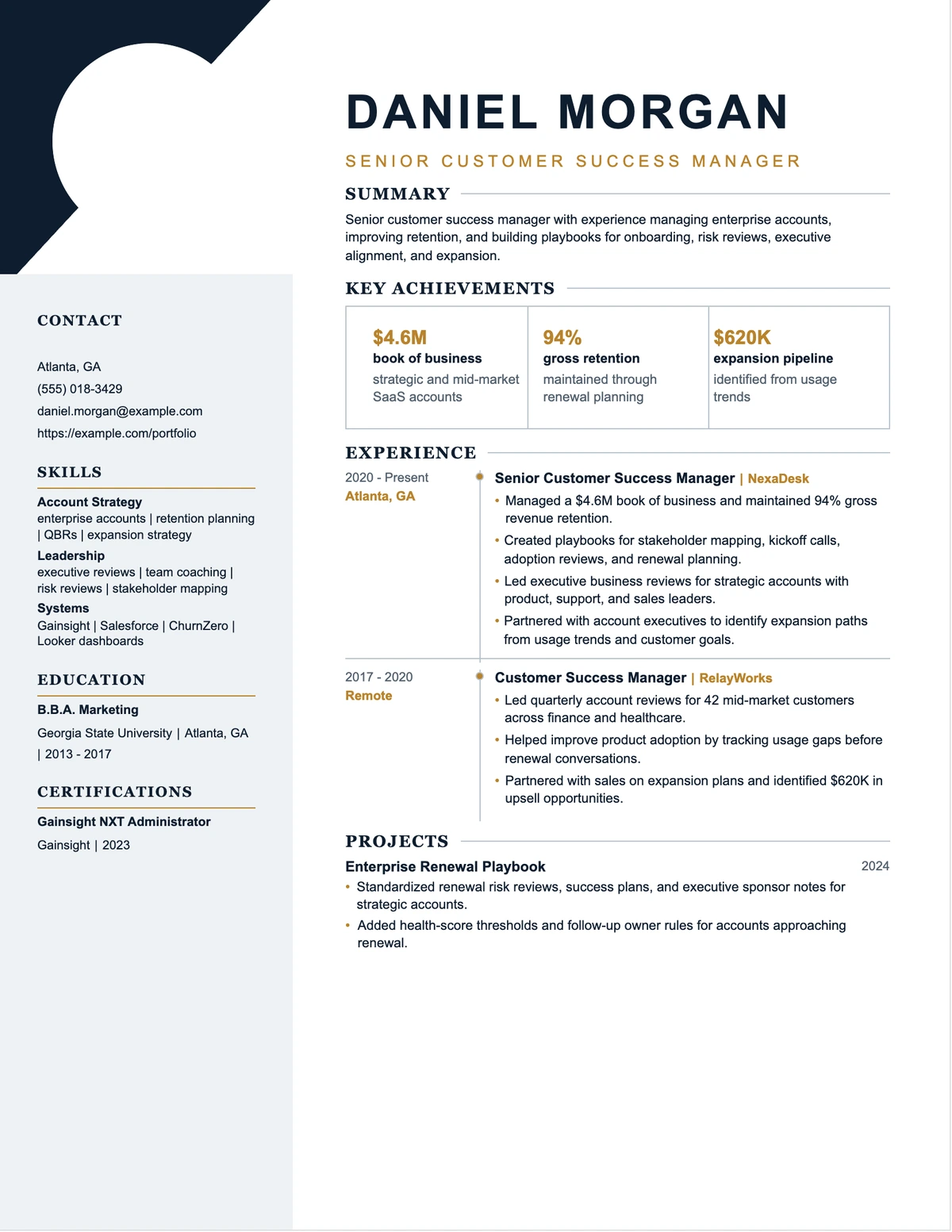 Senior Customer Success Manager Resume resume example preview