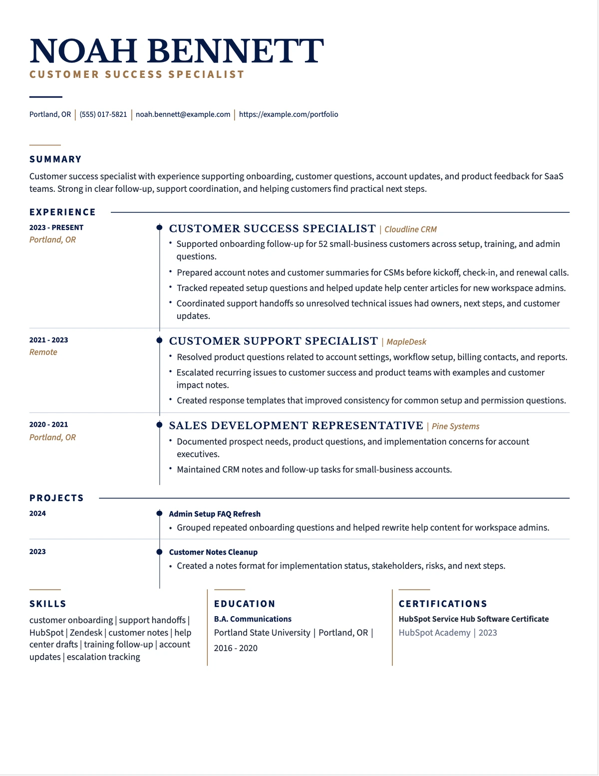 Customer Success Specialist Resume resume example preview