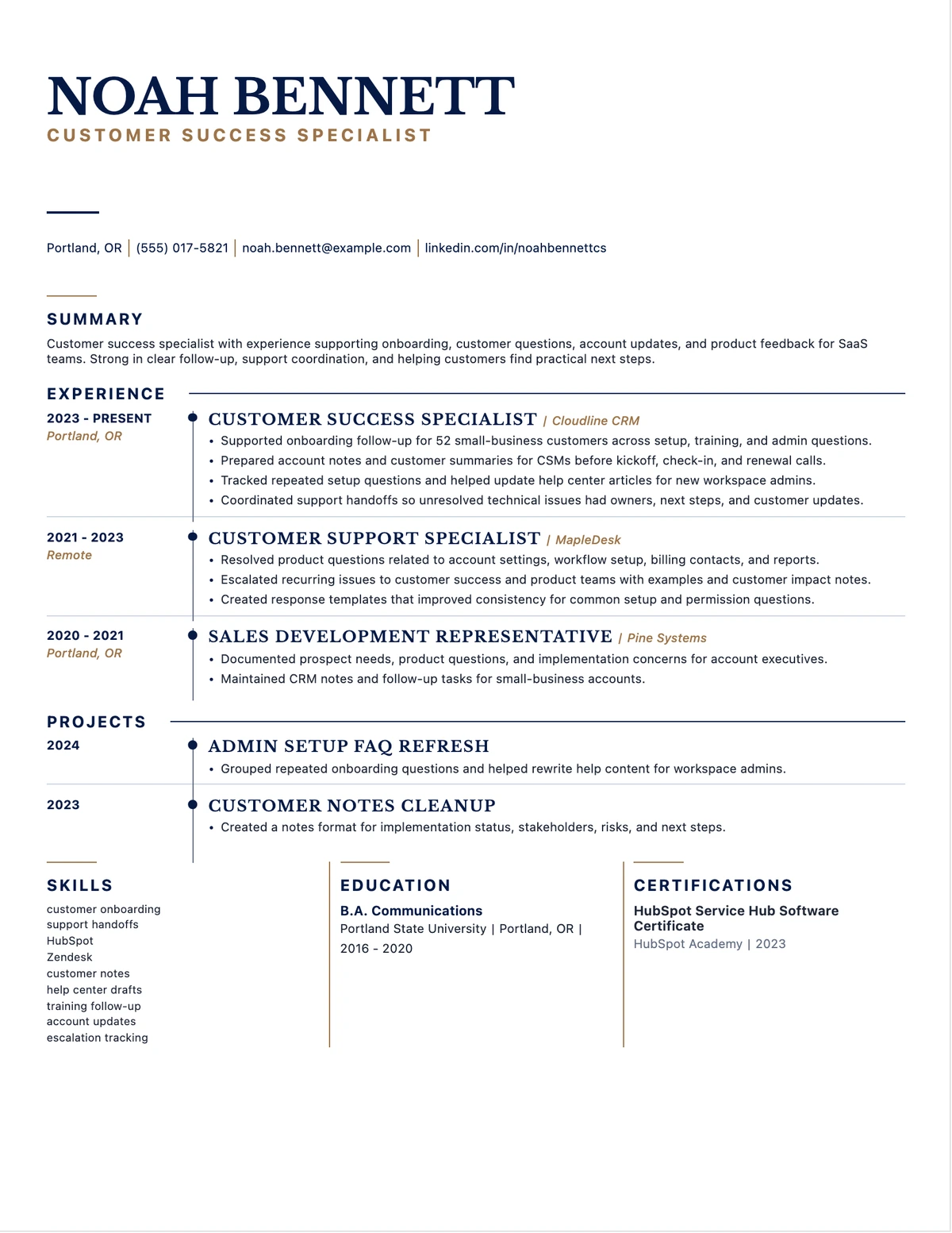 Customer Success Specialist Resume resume example preview