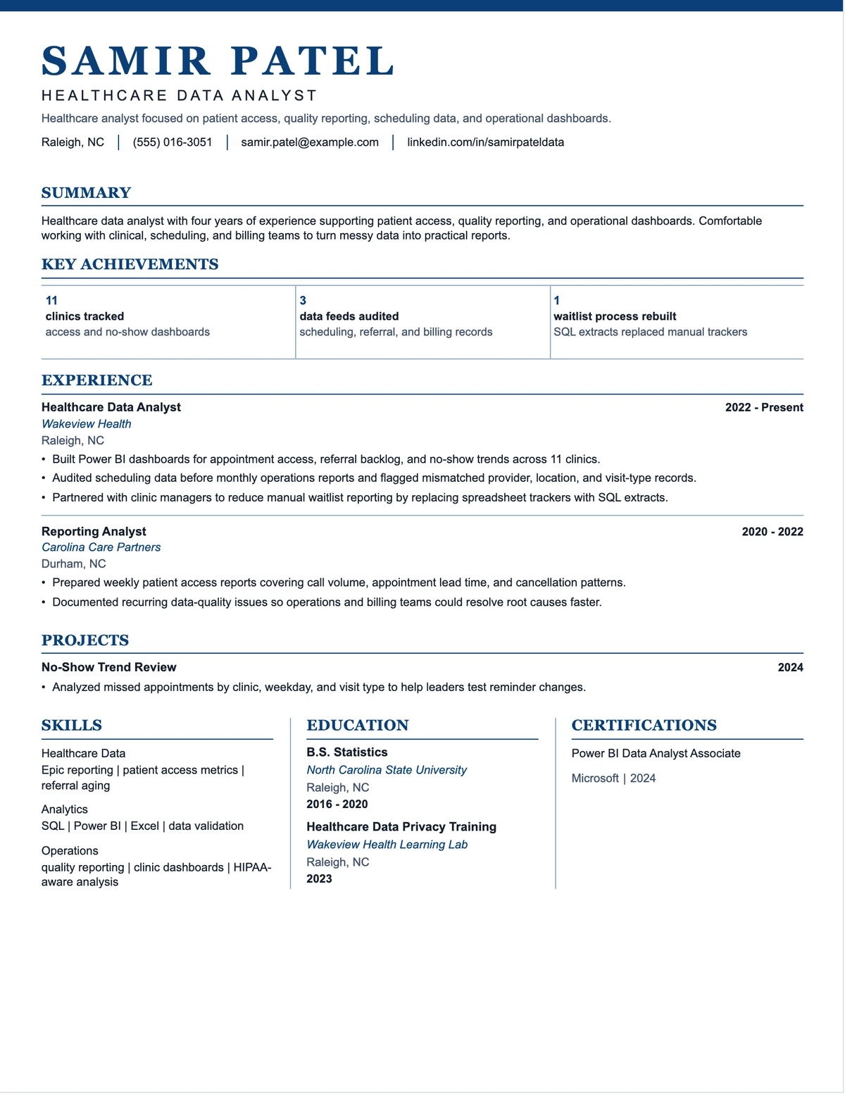 Healthcare Data Analyst Resume resume example preview