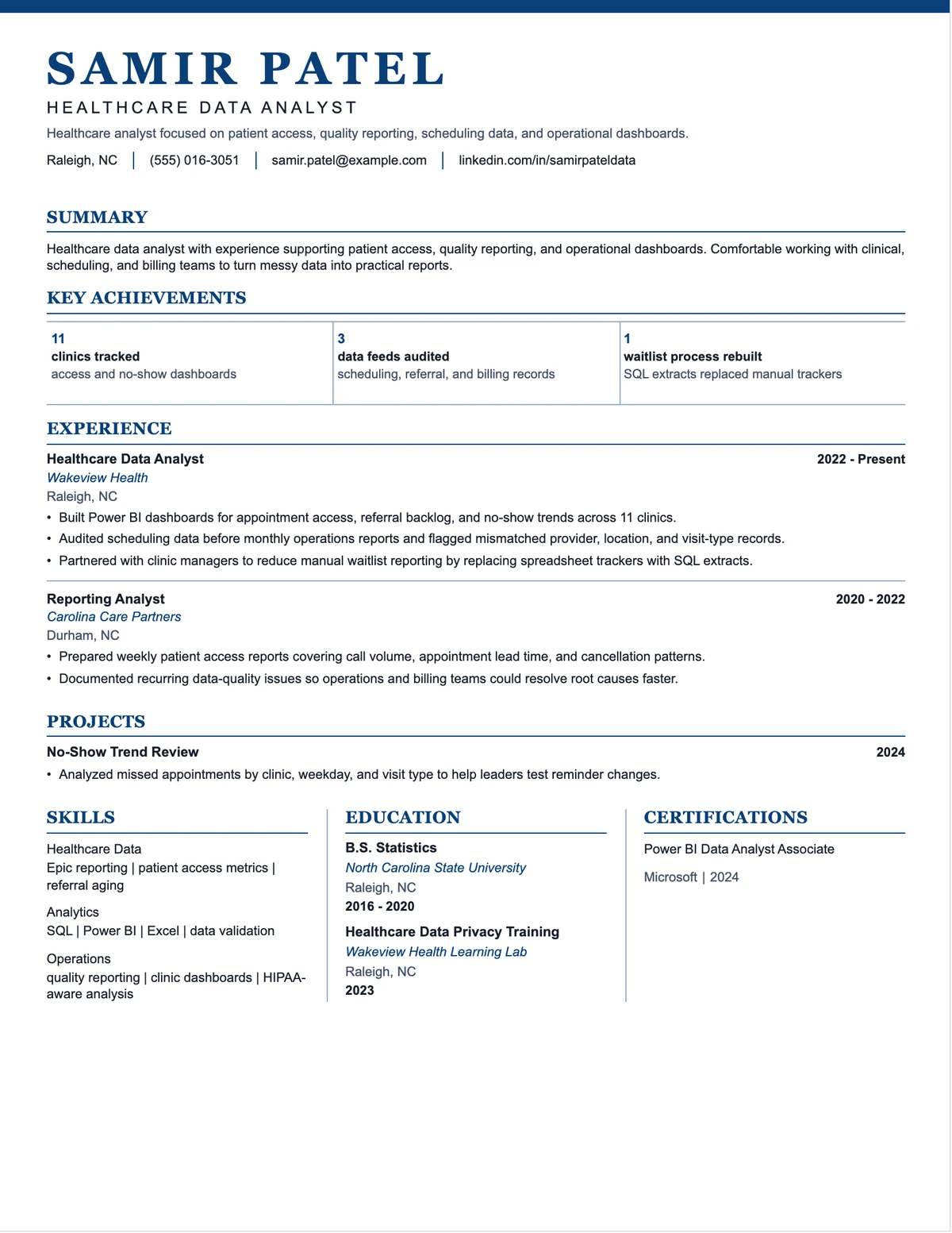 Healthcare Data Analyst Resume resume example preview