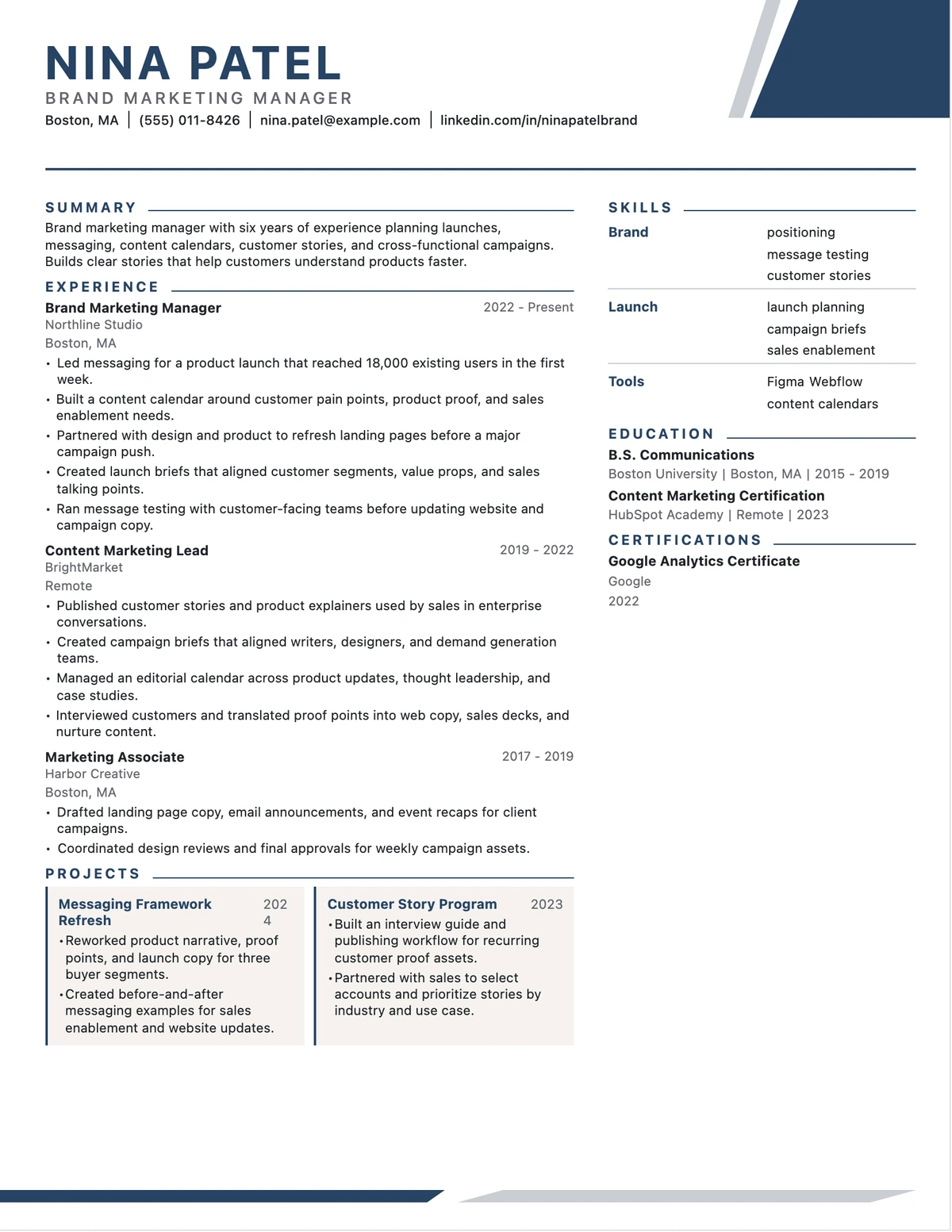 Brand Marketing Manager Resume resume example preview