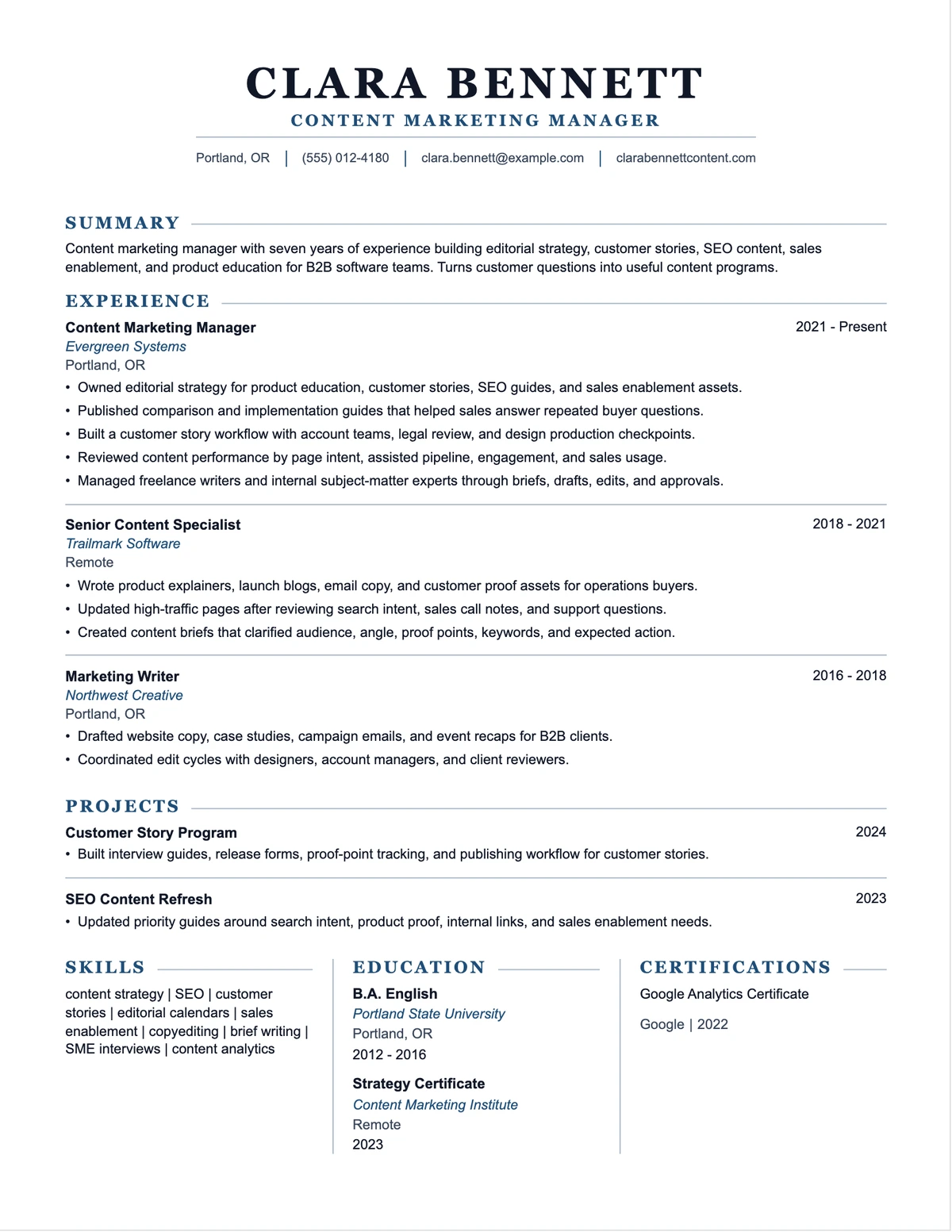 Content Marketing Manager Resume resume example preview