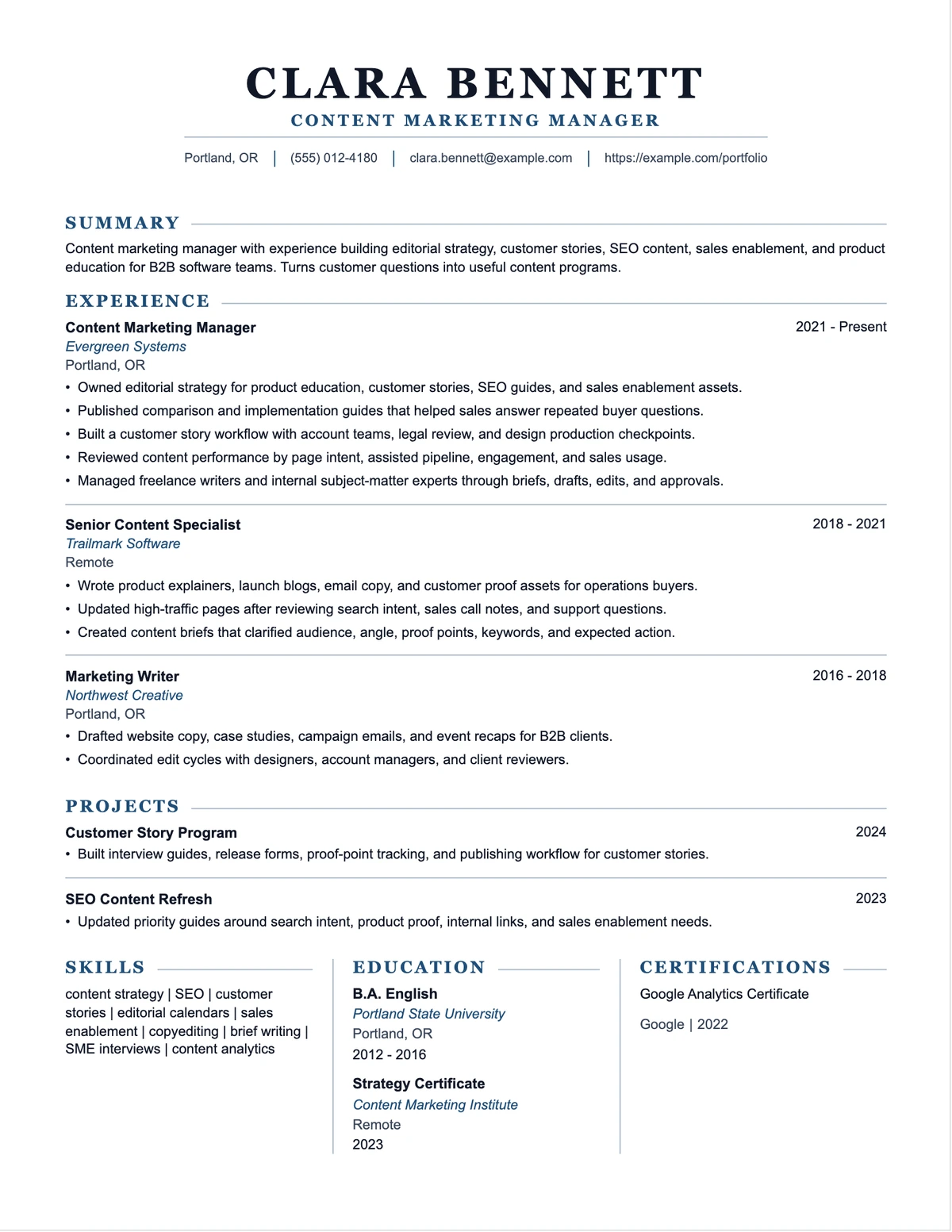 Content Marketing Manager Resume resume example preview