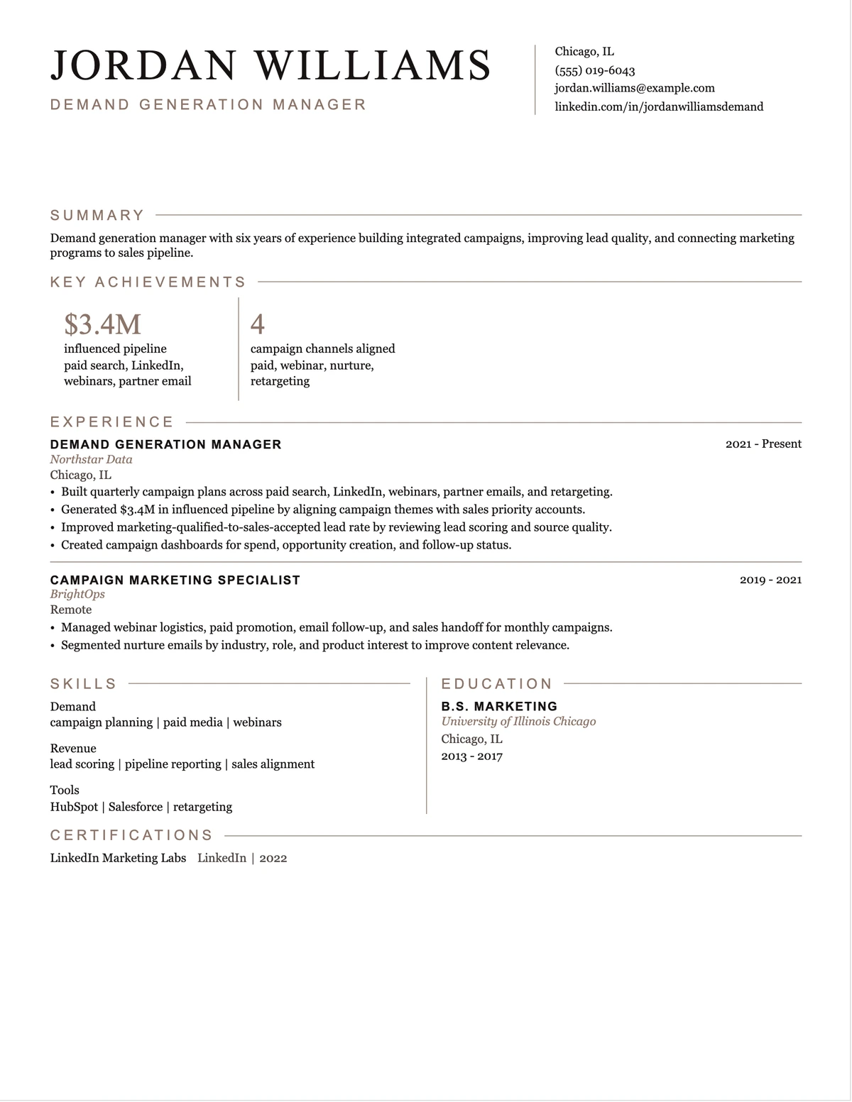 Demand Generation Manager Resume resume example preview