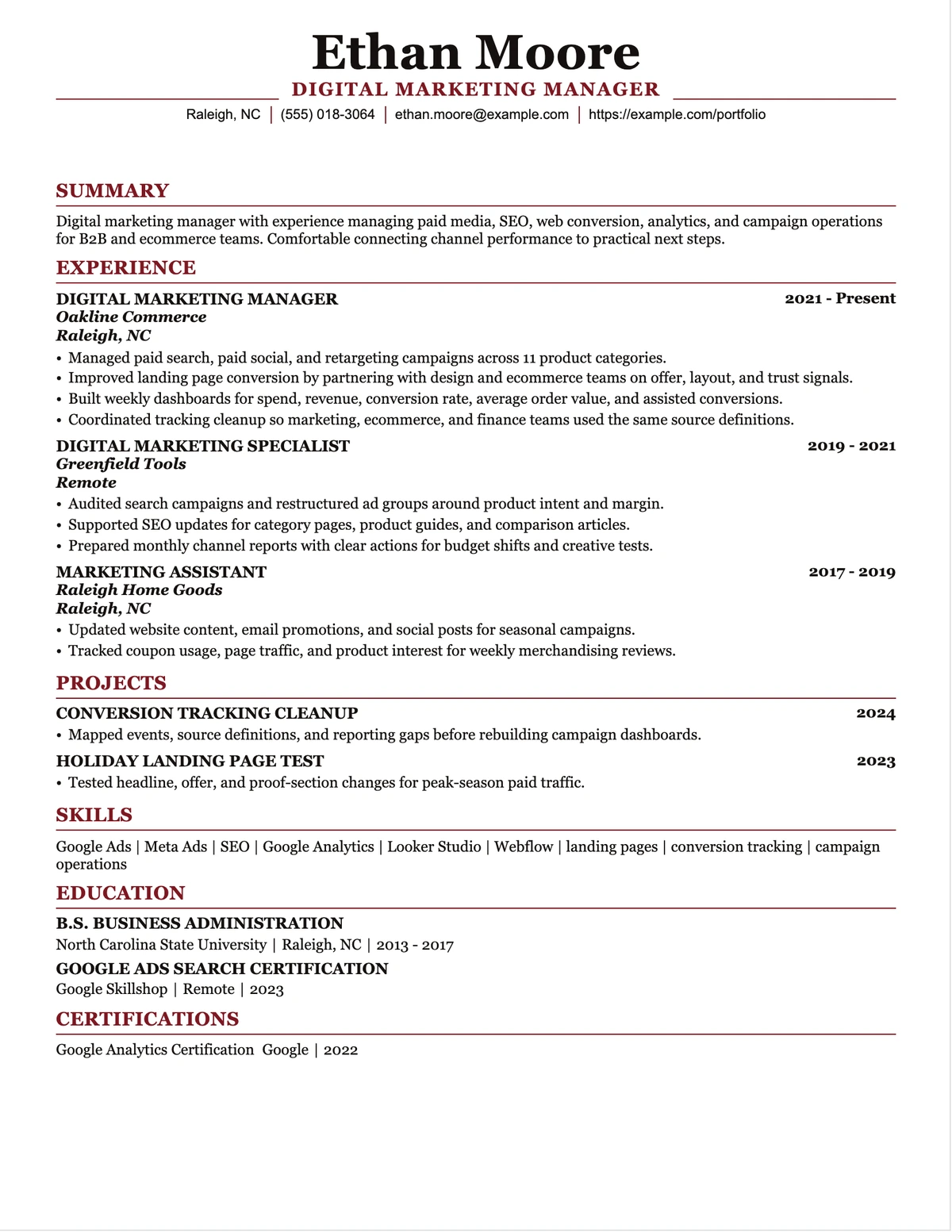 Digital Marketing Manager Resume resume example preview