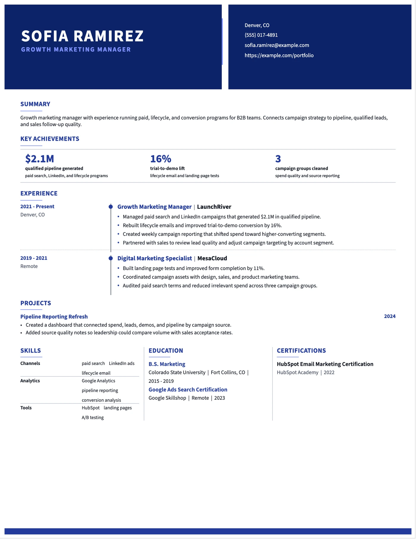 Growth Marketing Manager Resume resume example preview