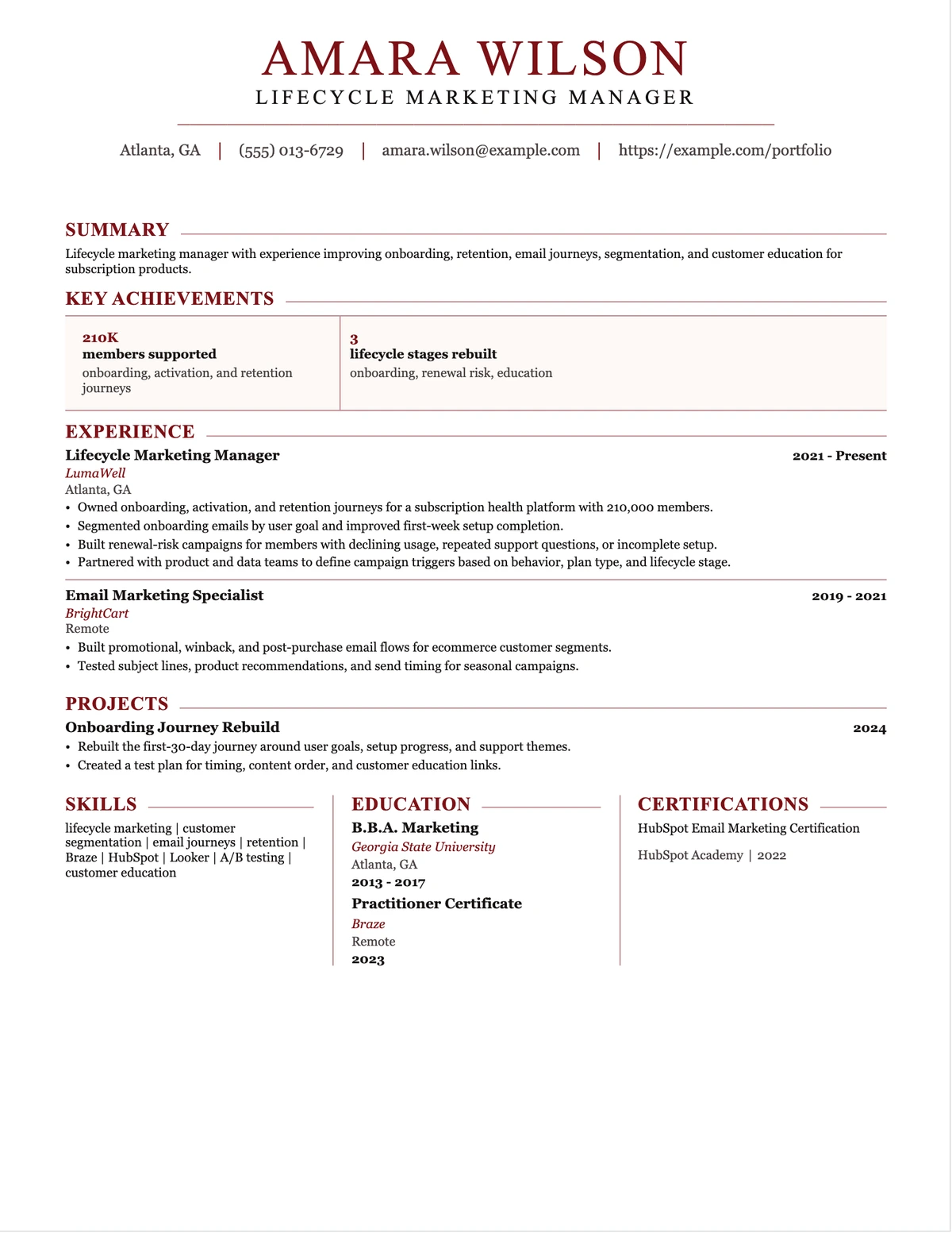 Lifecycle Marketing Manager Resume resume example preview