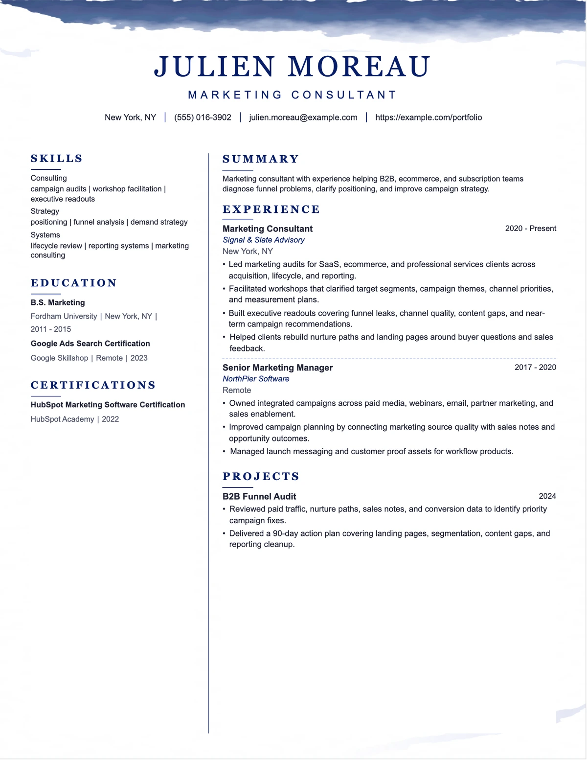 Marketing Consultant Resume resume example preview