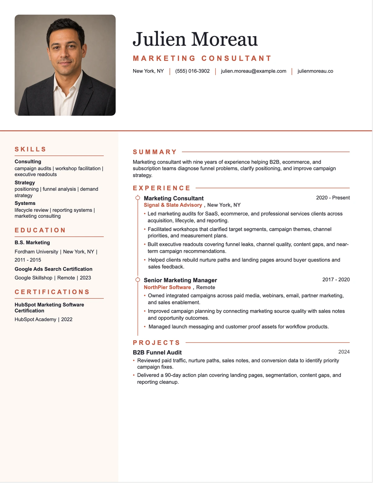 Marketing Consultant Resume resume example preview