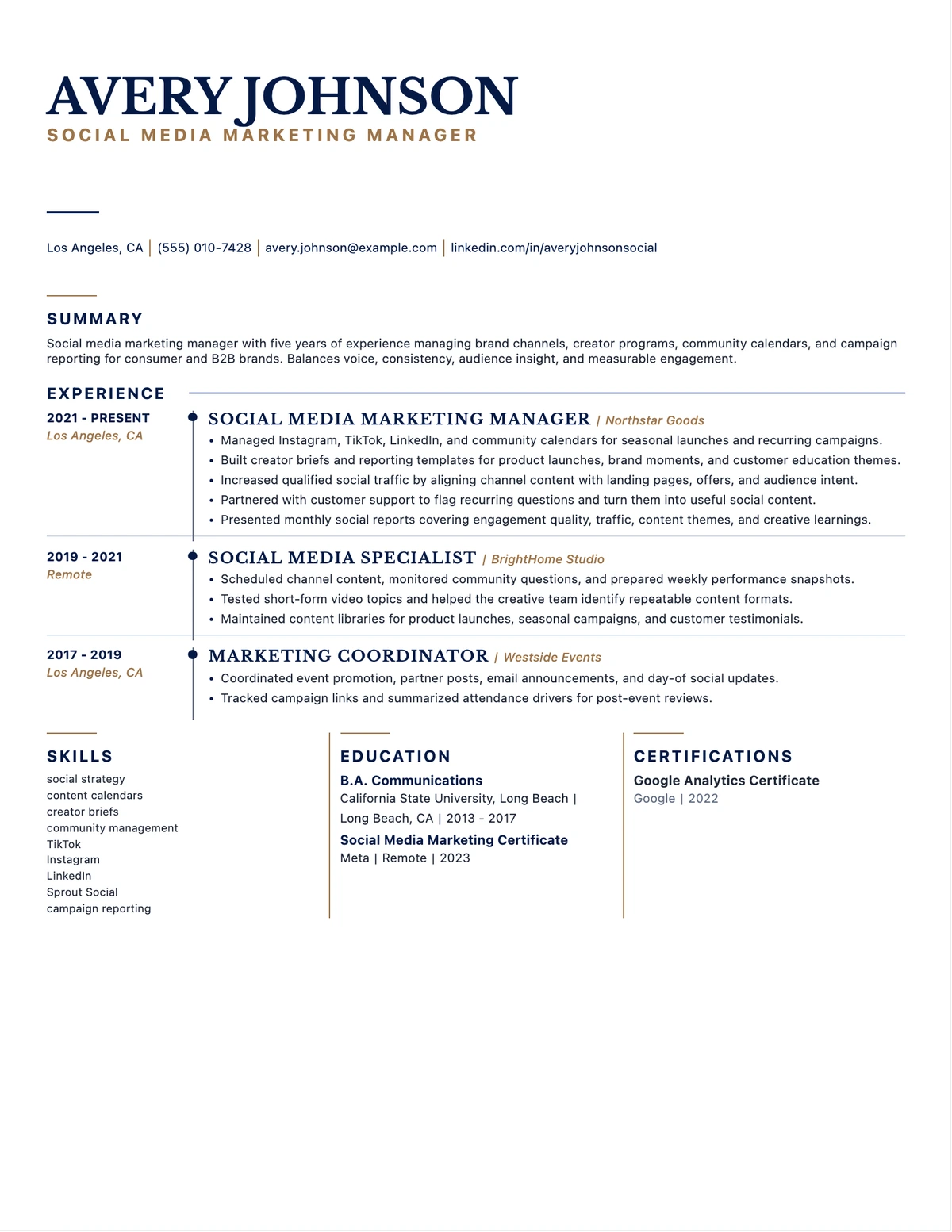 Social Media Marketing Manager Resume resume example preview