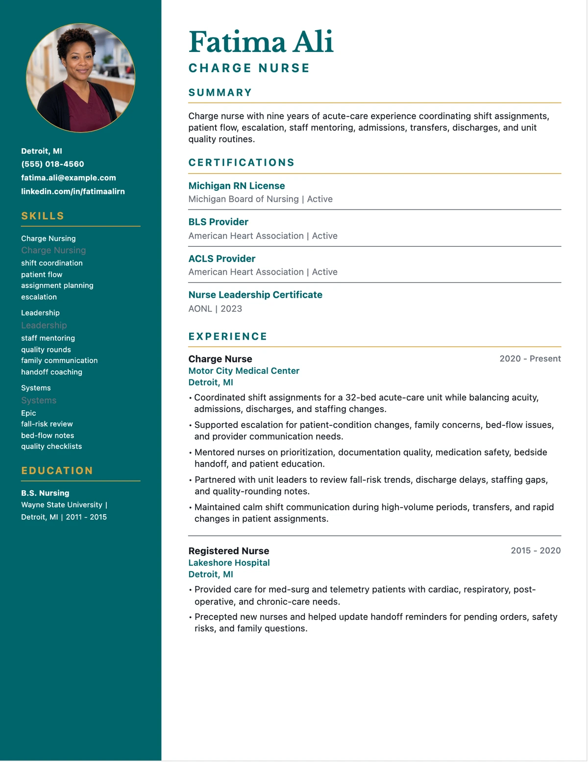 Charge Nurse Resume resume example preview