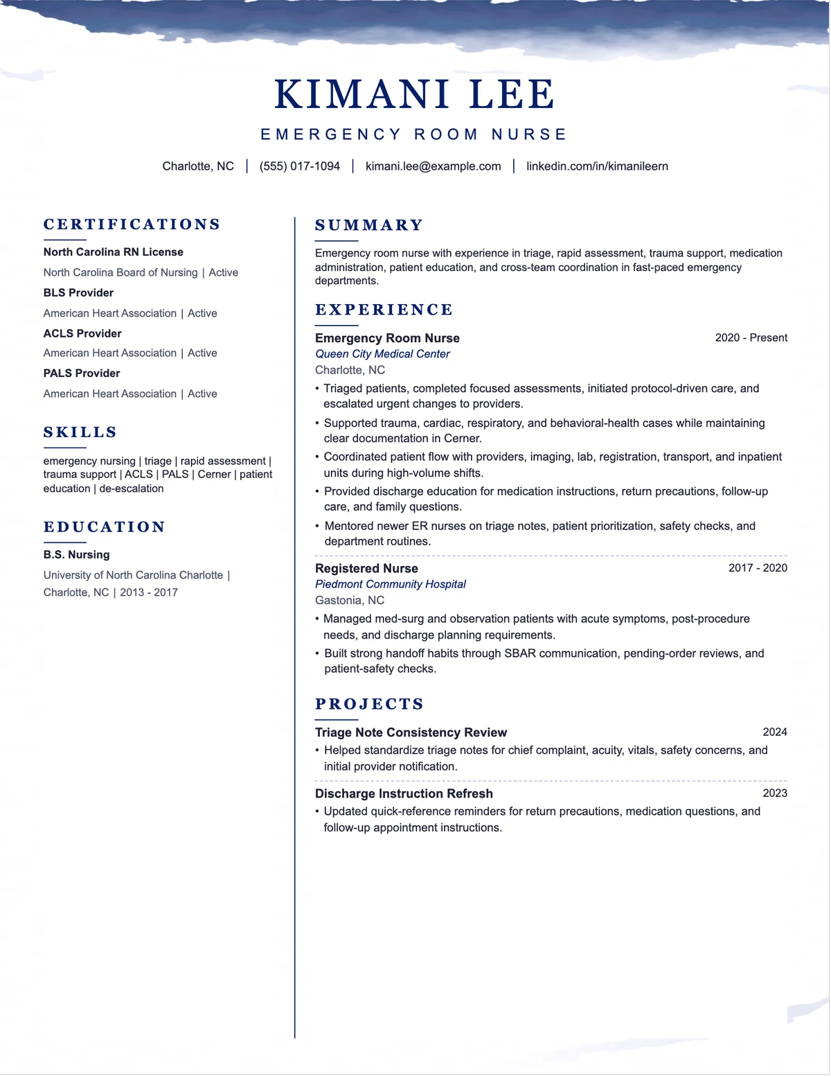 Emergency Room Nurse Resume resume example preview