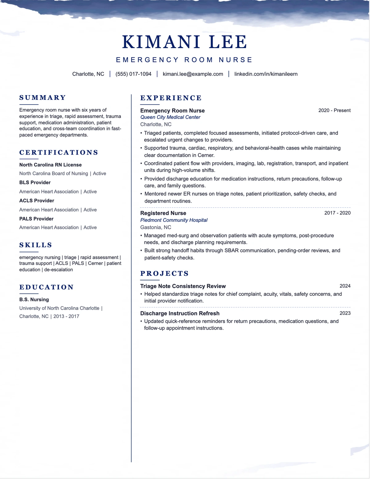 Emergency Room Nurse Resume resume example preview
