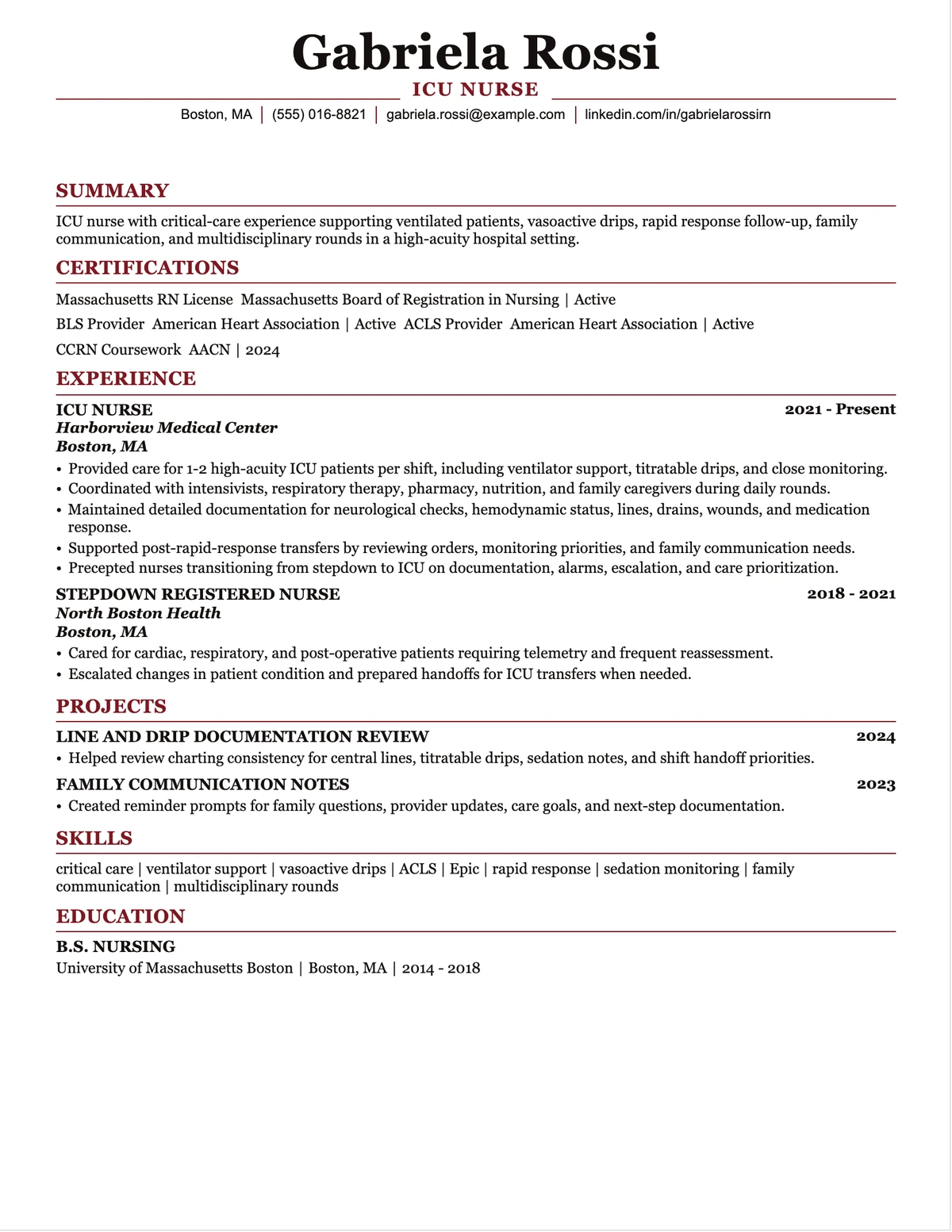 ICU Nurse Resume resume example preview