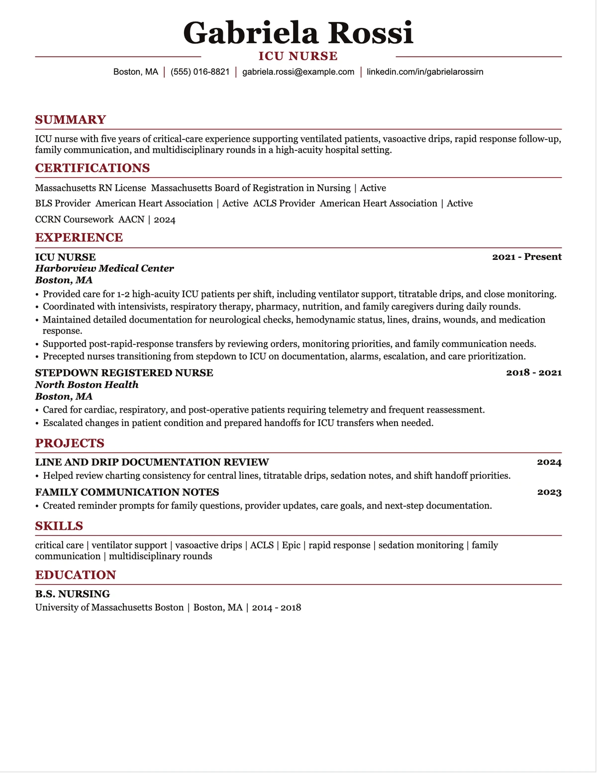 ICU Nurse Resume resume example preview