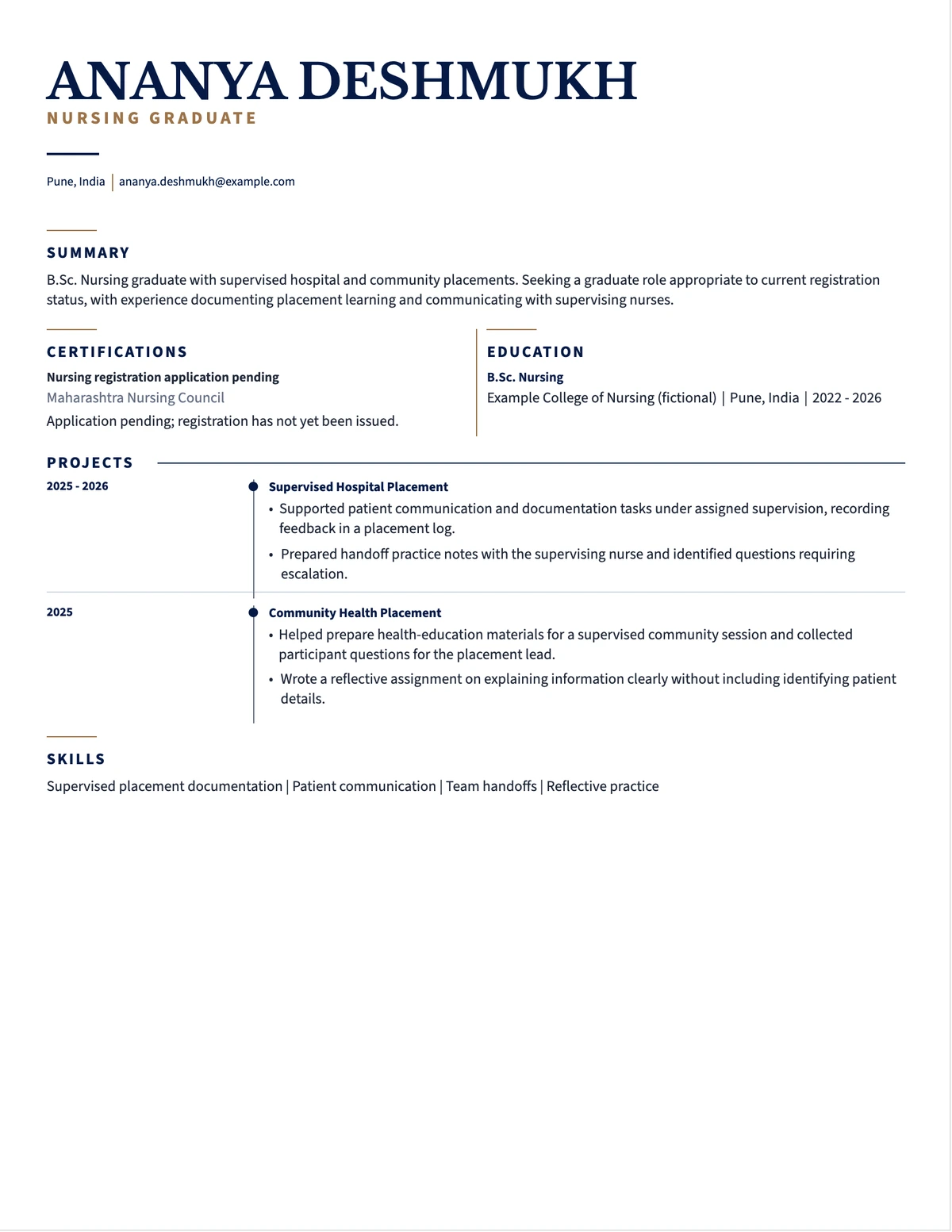 Graduate Nurse Resume — India resume example preview