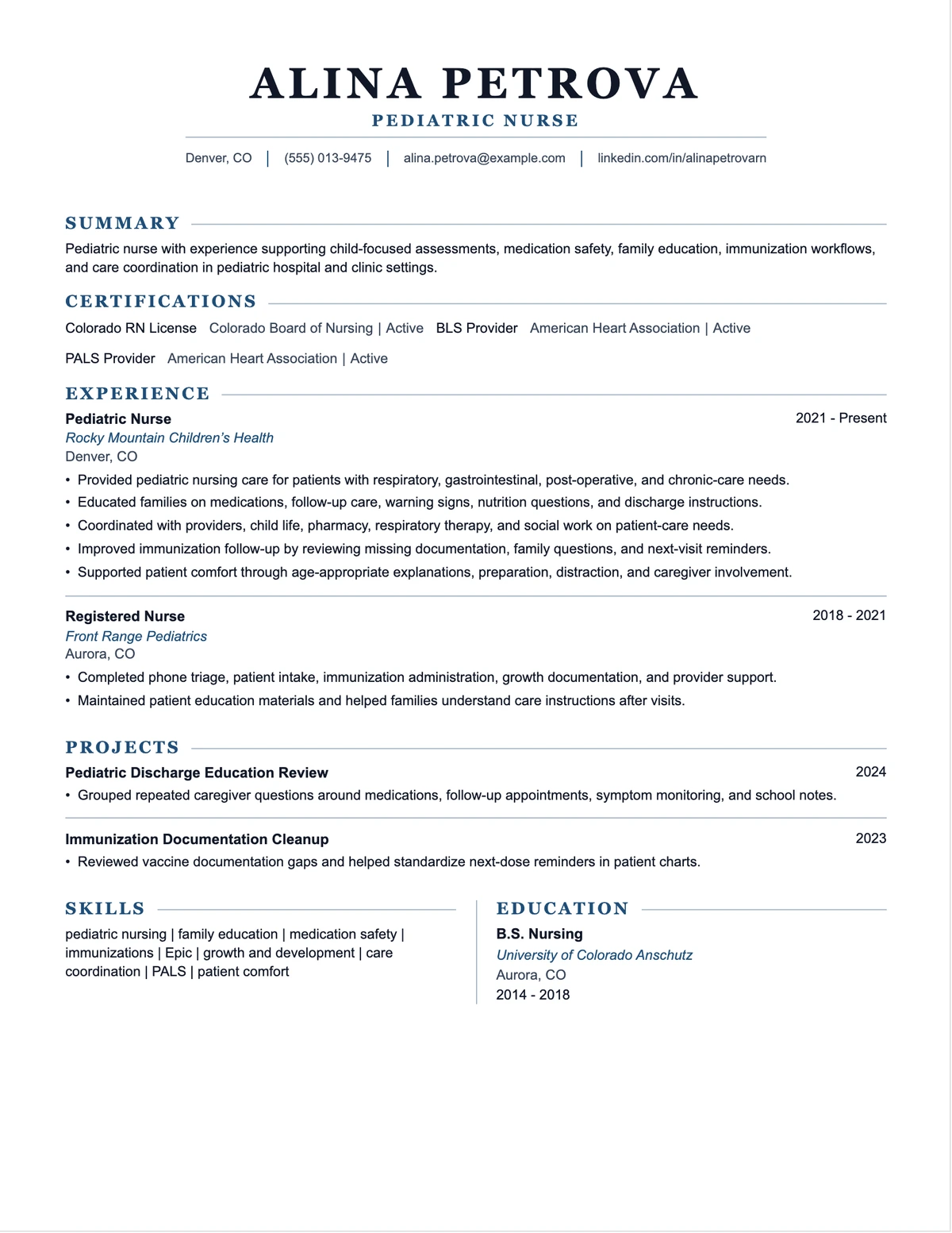 Pediatric Nurse Resume resume example preview