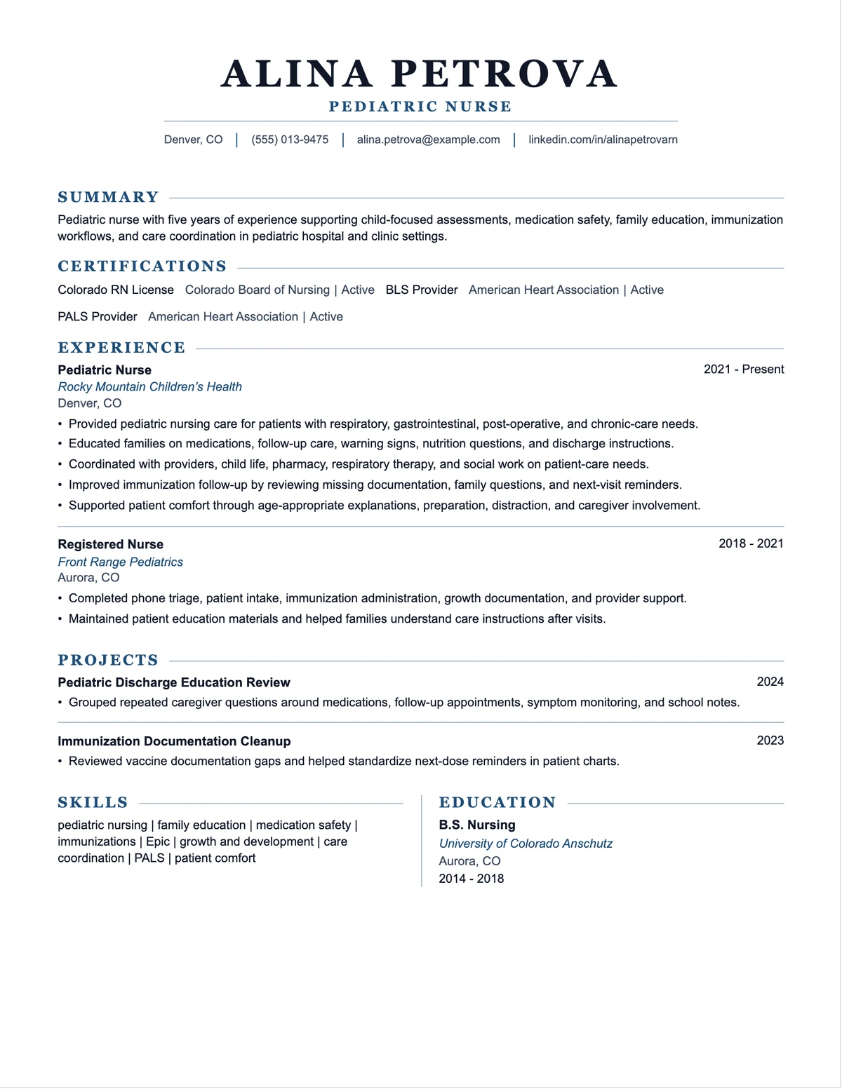 Pediatric Nurse Resume resume example preview