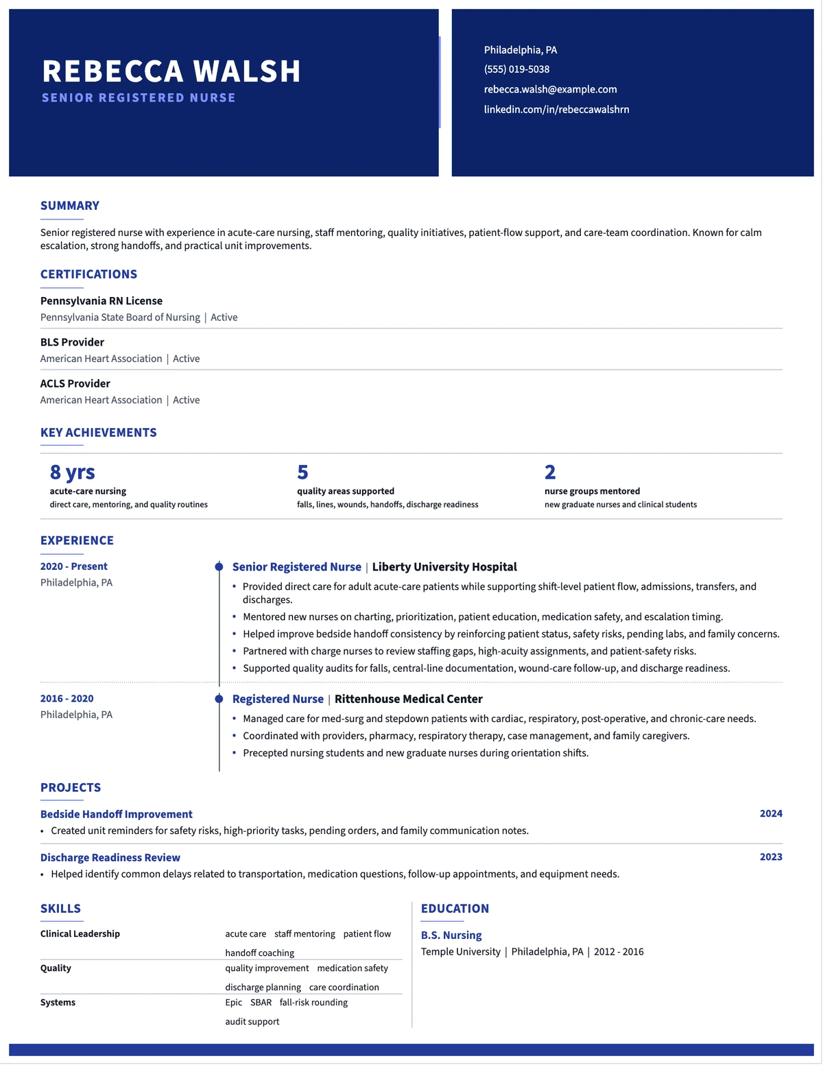 Senior Registered Nurse Resume resume example preview