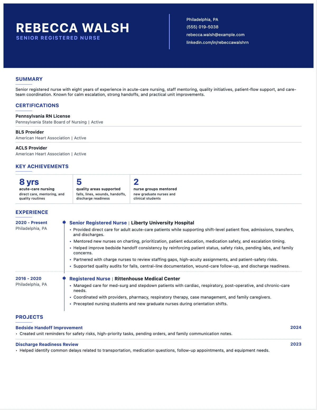 Senior Registered Nurse Resume resume example preview