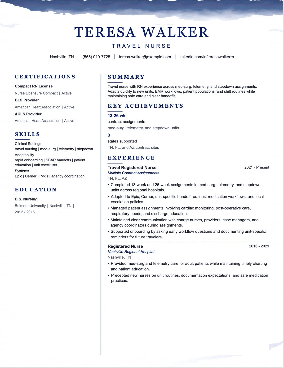 Travel Nurse Resume resume example preview