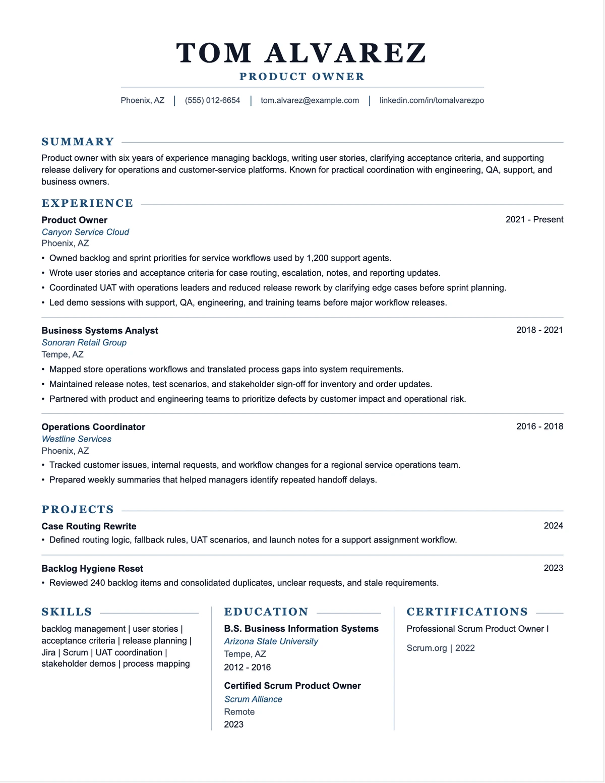 Product Owner Resume resume example preview