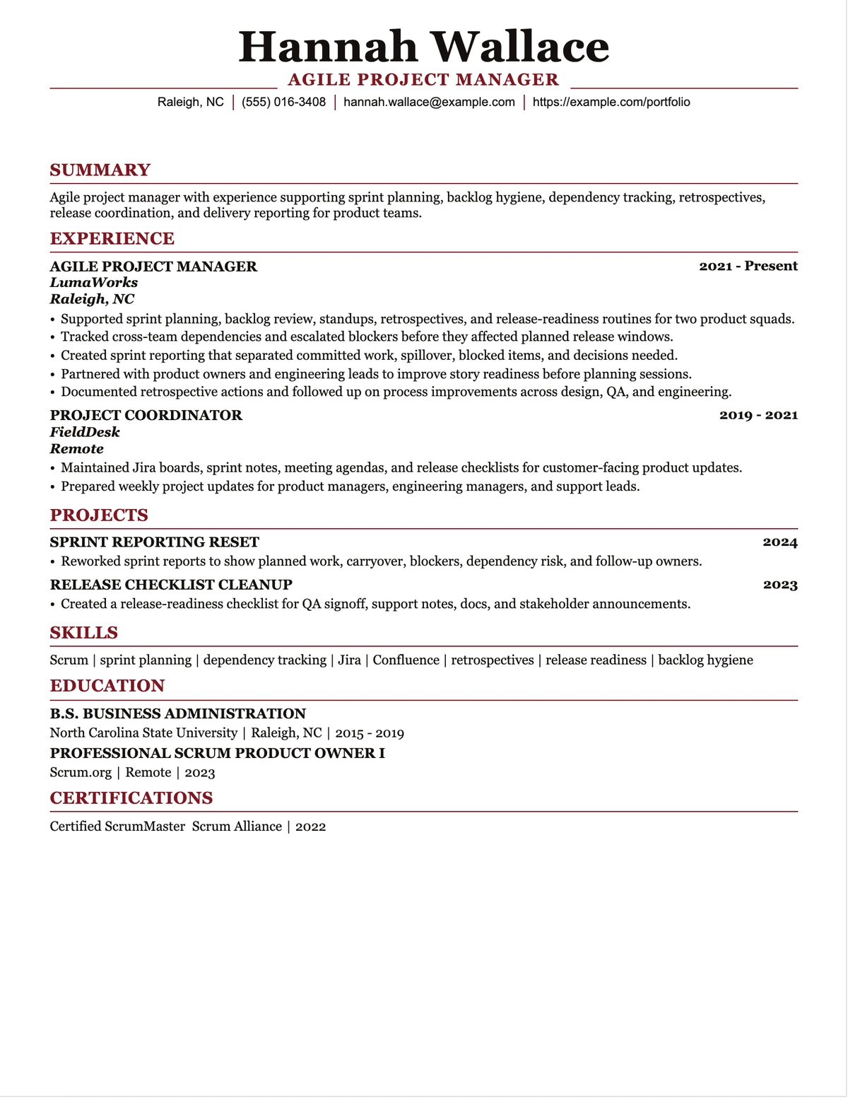 Agile Project Manager Resume resume example preview