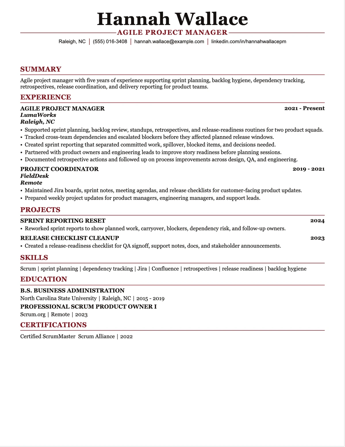 Agile Project Manager Resume resume example preview