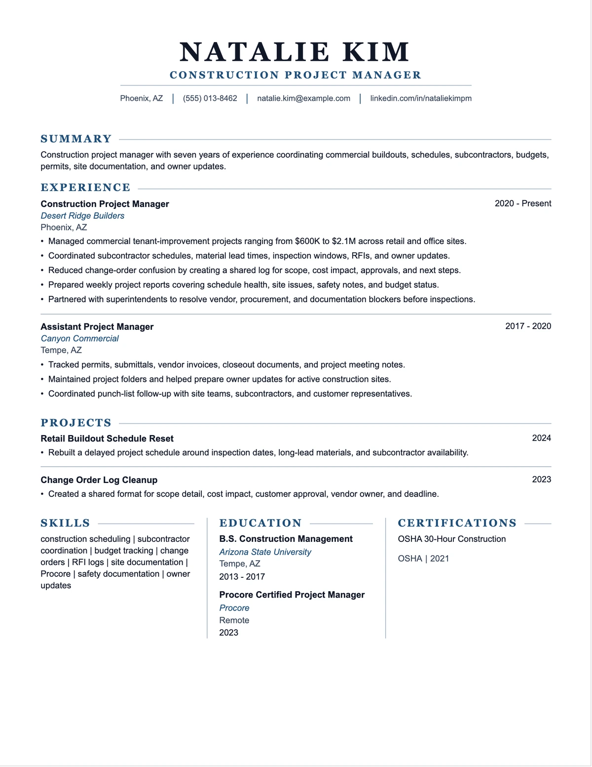Construction Project Manager Resume resume example preview