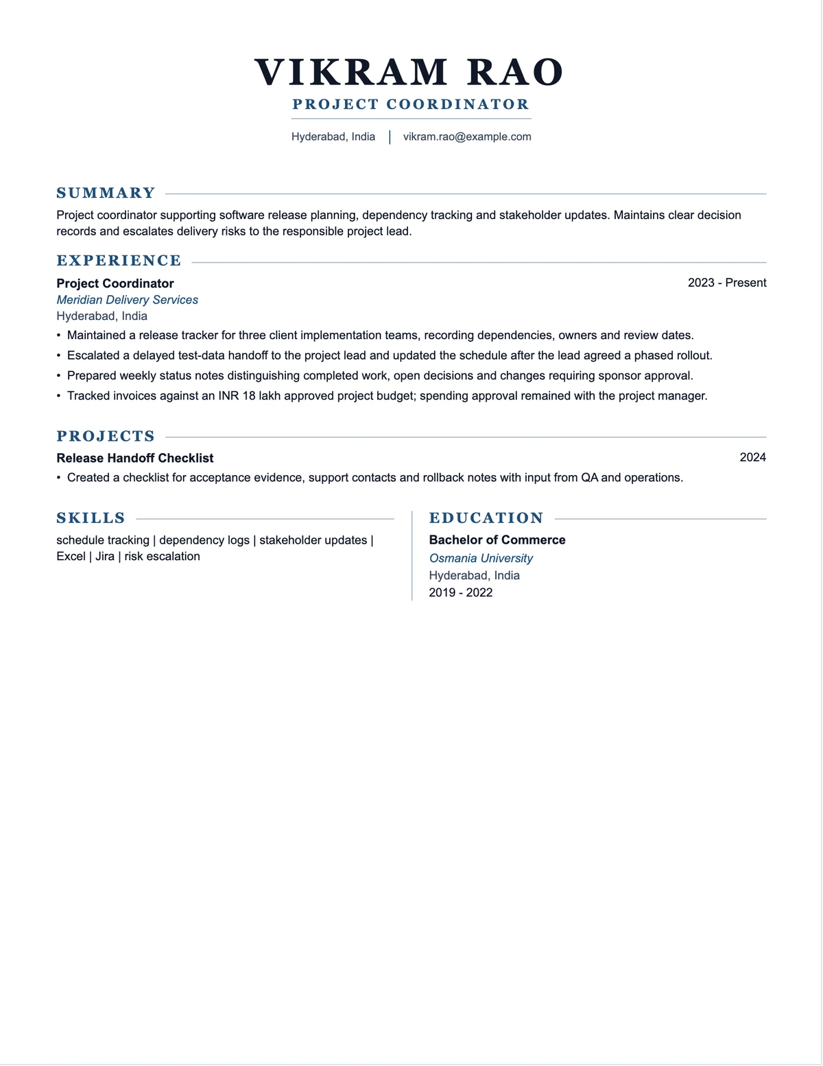 Project Coordinator Resume resume example preview