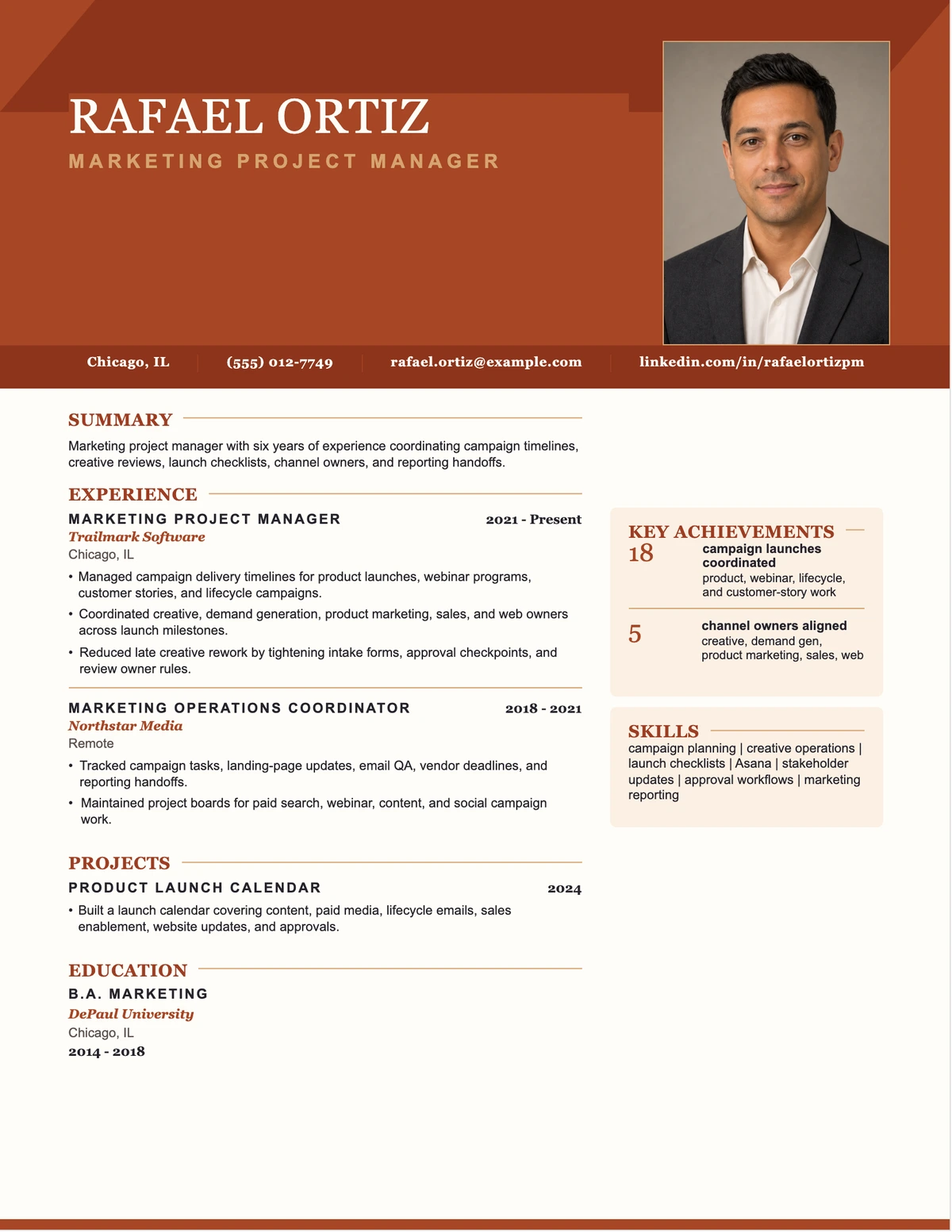 Marketing Project Manager Resume resume example preview