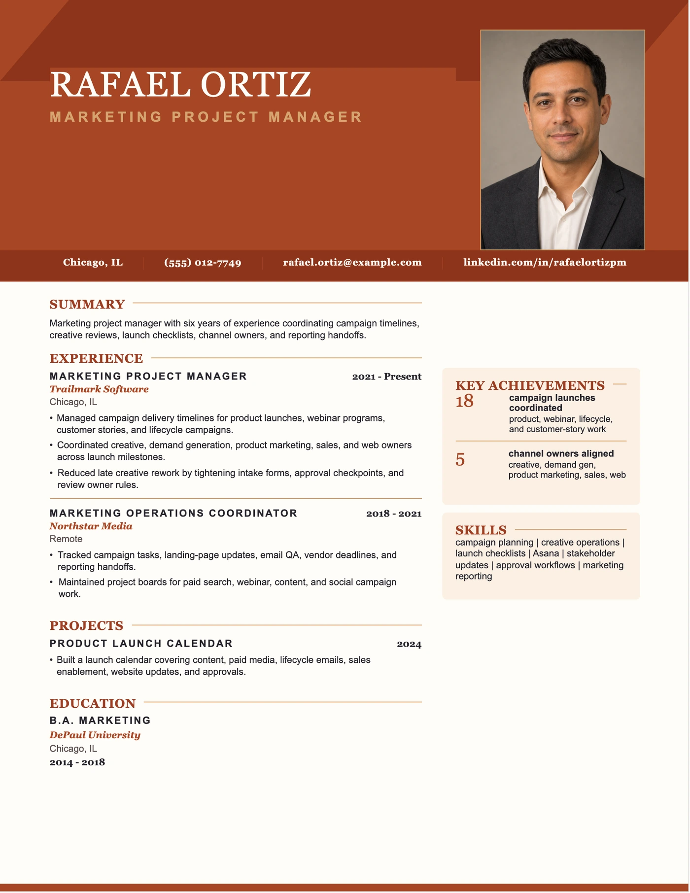 Marketing Project Manager Resume resume example preview