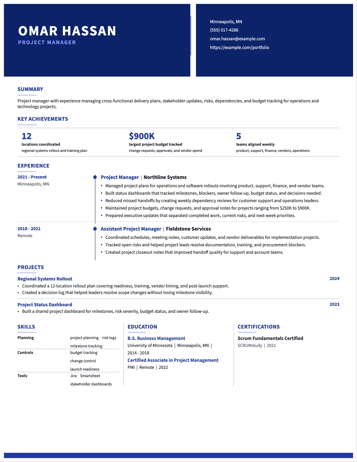Project Manager Resume resume example preview