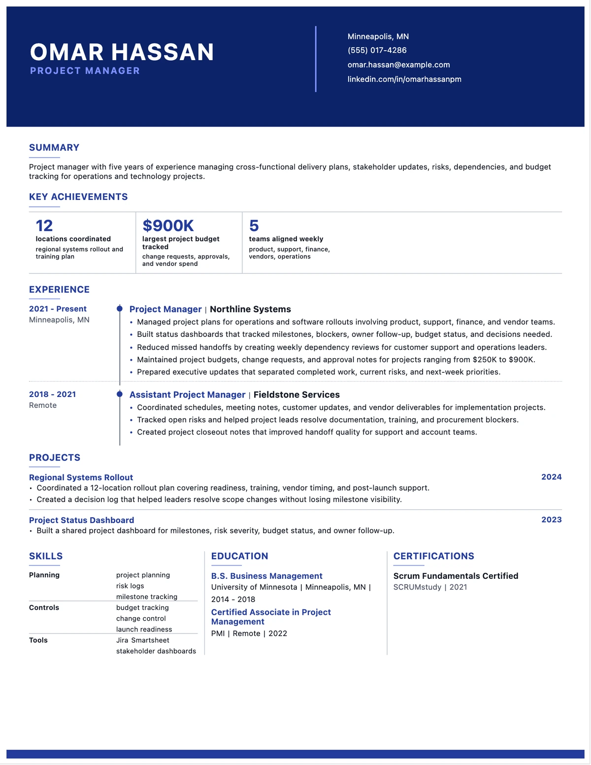 Project Manager Resume resume example preview